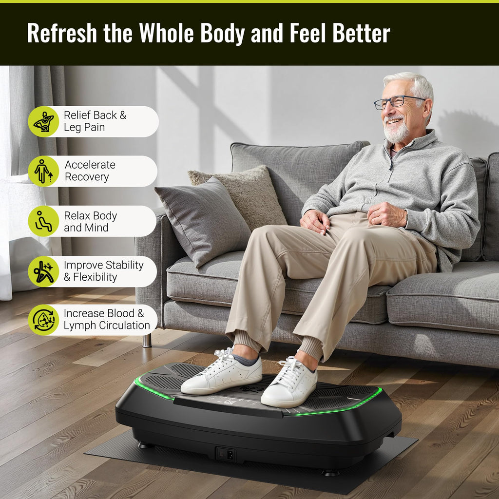 FLYBIRD Vibration Plate Exercise Machine for Lymphatic Drainage, Adjustable Levels Full Body Workout, Curved Vibration Plate with Powerful Motor for Weight Loss Fat Burner, Home Fitness Equipment