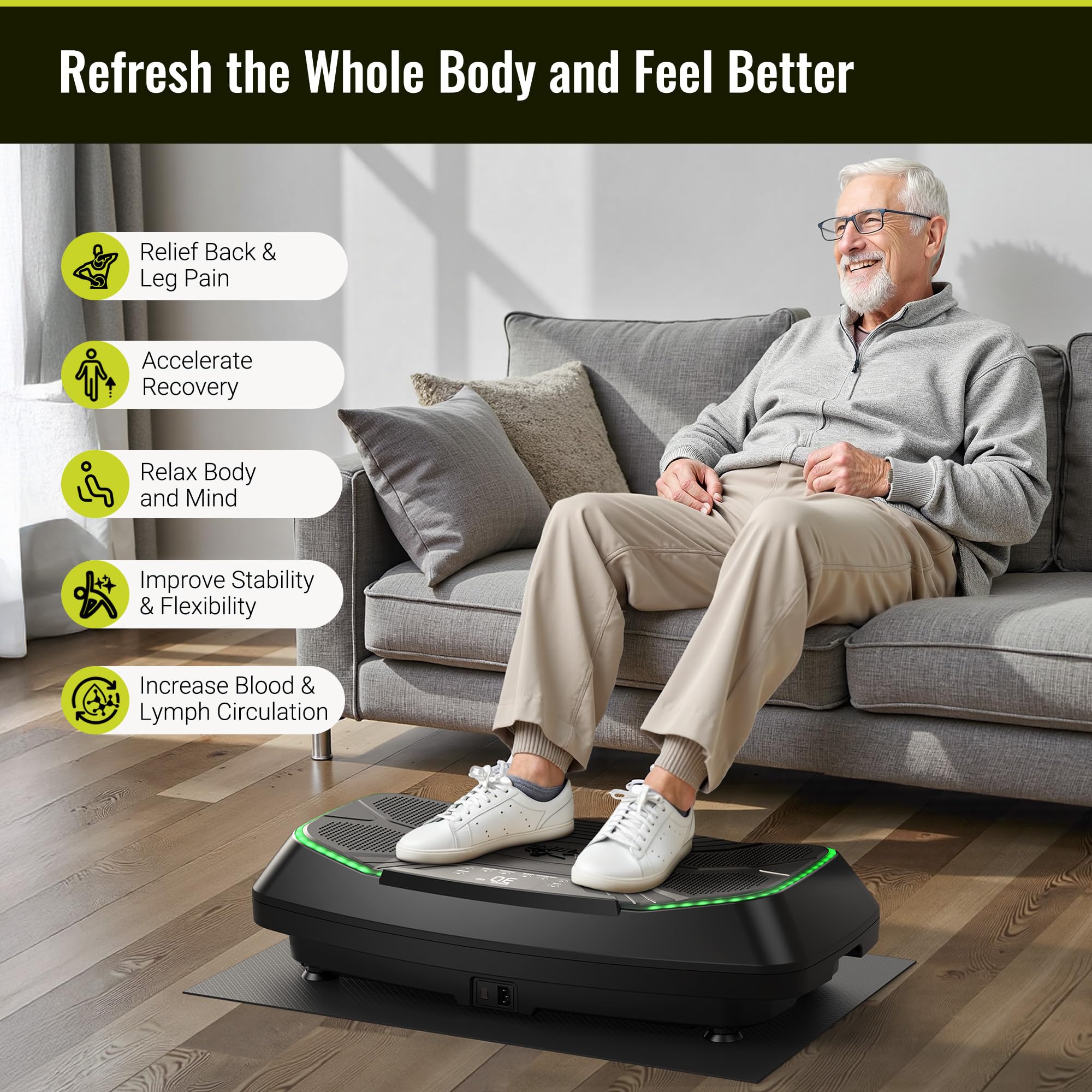 FLYBIRD Vibration Plate Exercise Machine for Lymphatic Drainage, Adjustable Levels Full Body Workout, Curved Vibration Plate with Powerful Motor for Weight Loss Fat Burner, Home Fitness Equipment