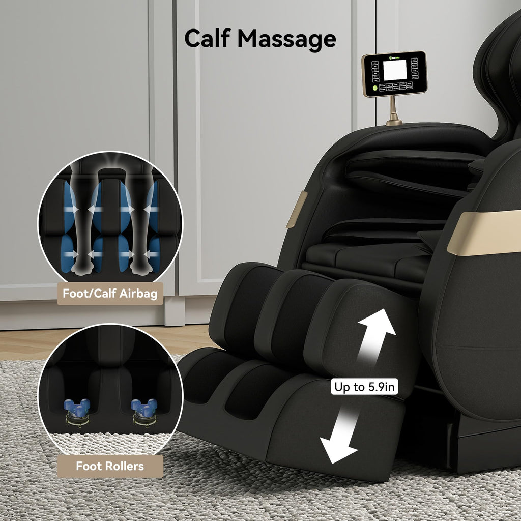 Real Relax Massage Chair Full Body of Dual Core S Track,Zero Gravity Realiner with App Control,Bluetooth,Foot Roller,Home or Office Use,Black and Gold