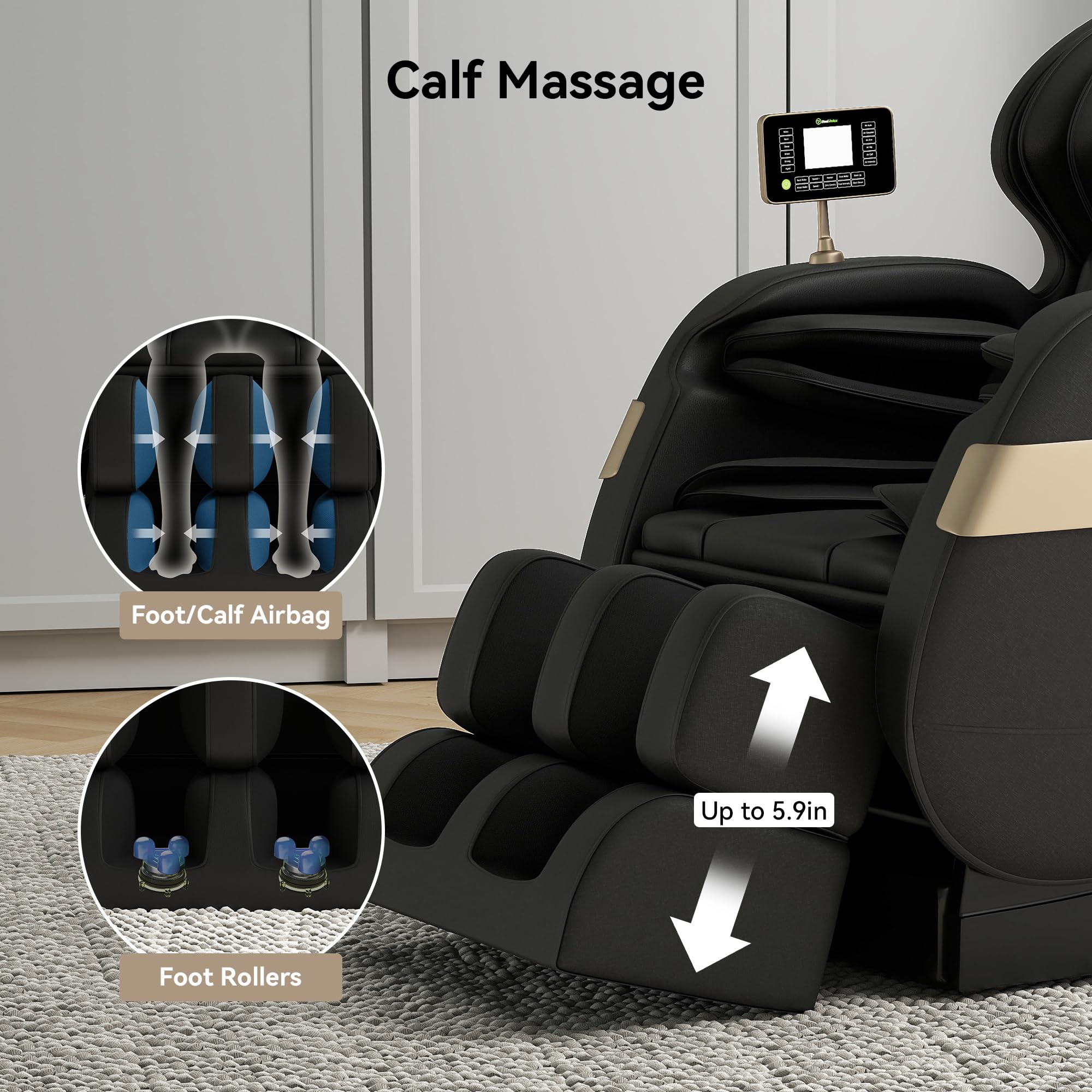 Real Relax Massage Chair Full Body of Dual Core S Track,Zero Gravity Realiner with App Control,Bluetooth,Foot Roller,Home or Office Use,Black and Gold
