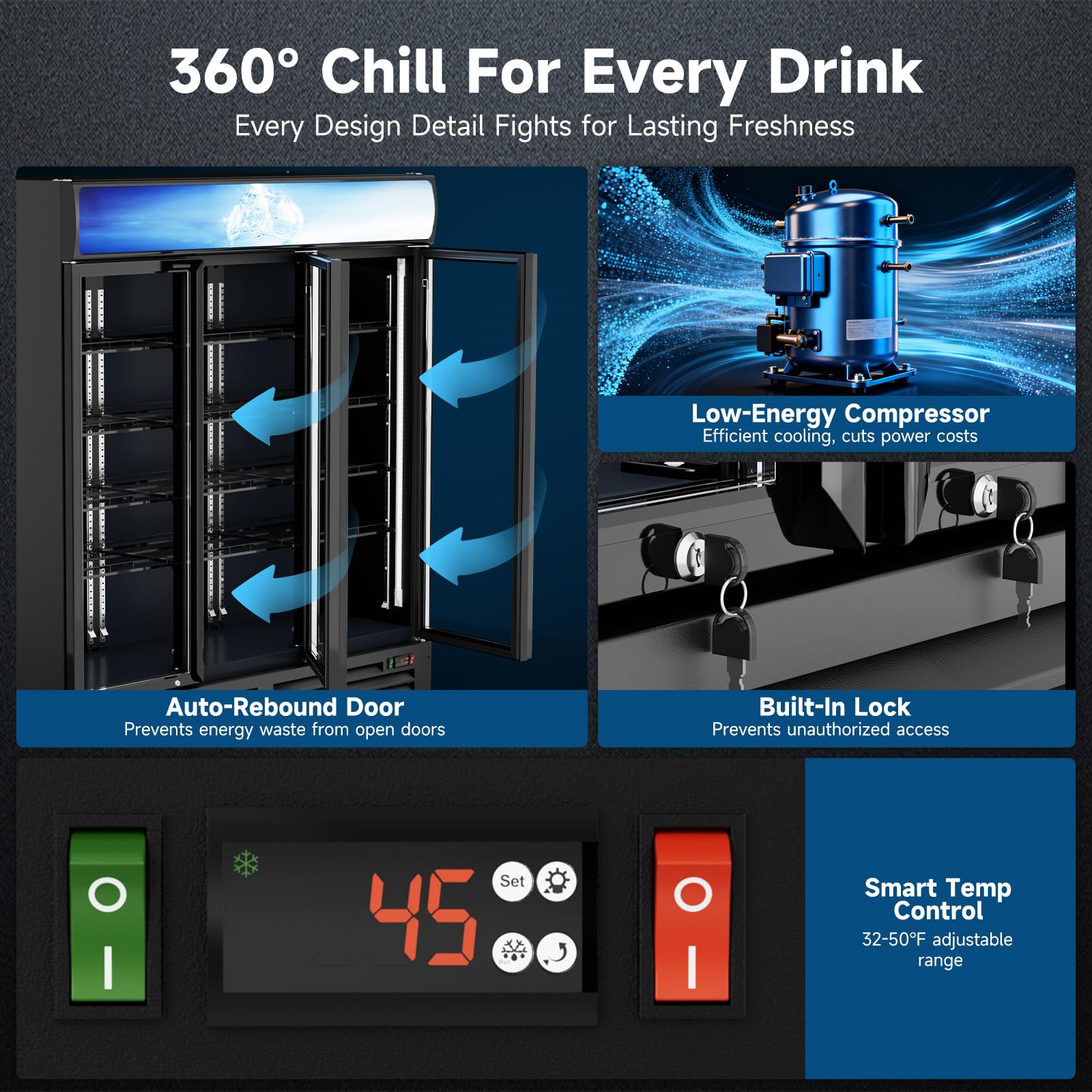 ETL & DOE Certified Commercial Beverage Refrigerator 14.8 Cu Ft, Commercial Display Fridge with Glass Door, Upright Merchandiser Refrigerator Cooler with Front LED Light for Stores, Restaurant, Office