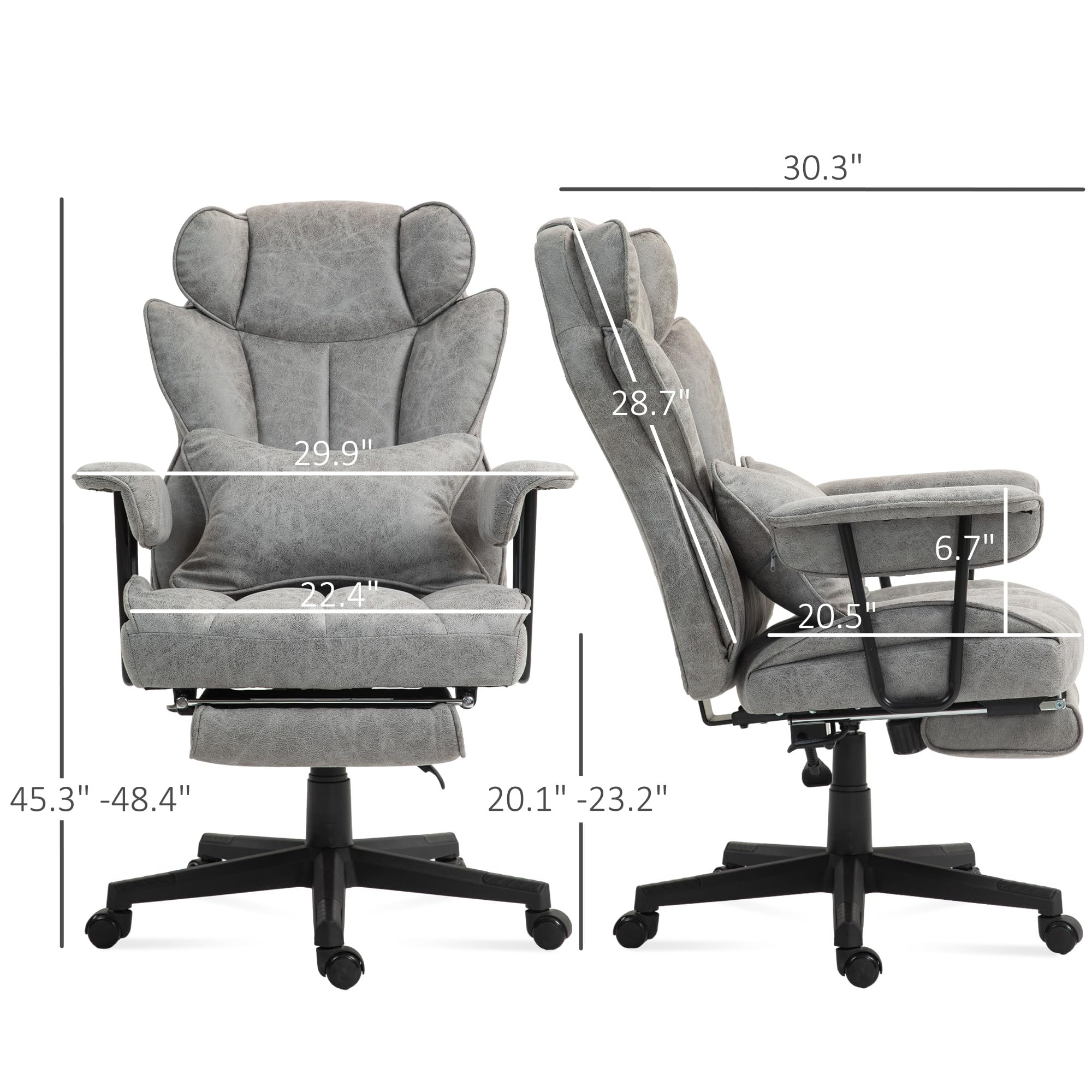 HOMCOM Massage Executive Office Chair with 6 Vibration Points, 400LBS Heated Big and Tall Office Chair with Foot Rest and Lumbar Support, Microfiber Reclining Computer Desk Chair, Gray