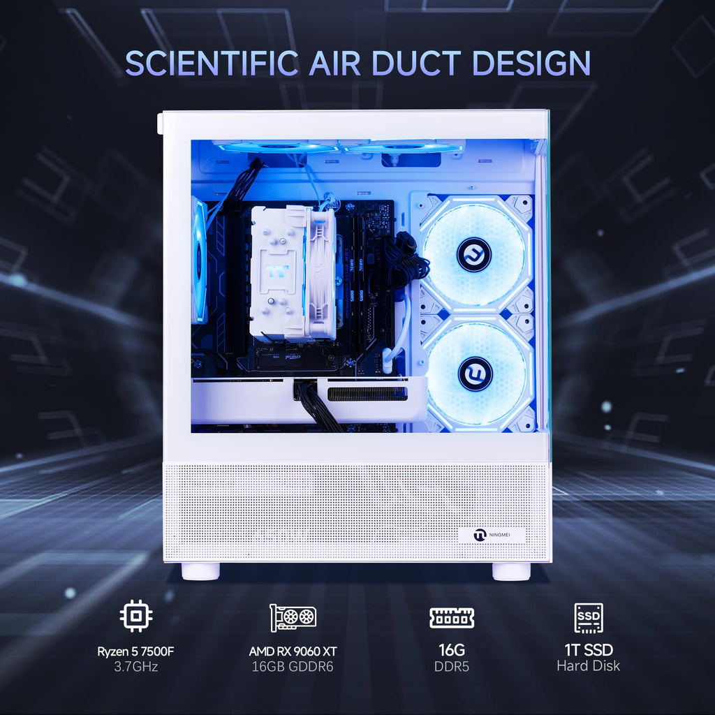 NINGMEI Prebuilt Gaming PC AMD Ryzen 7 5700X RTX 5060 8GB | 32GB DDR4 RAM 1TB Gen4 NVMe M.2 SSD,650W PSU WiFi Ready & Windows 11 Home Gaming Desktop Computer Black
