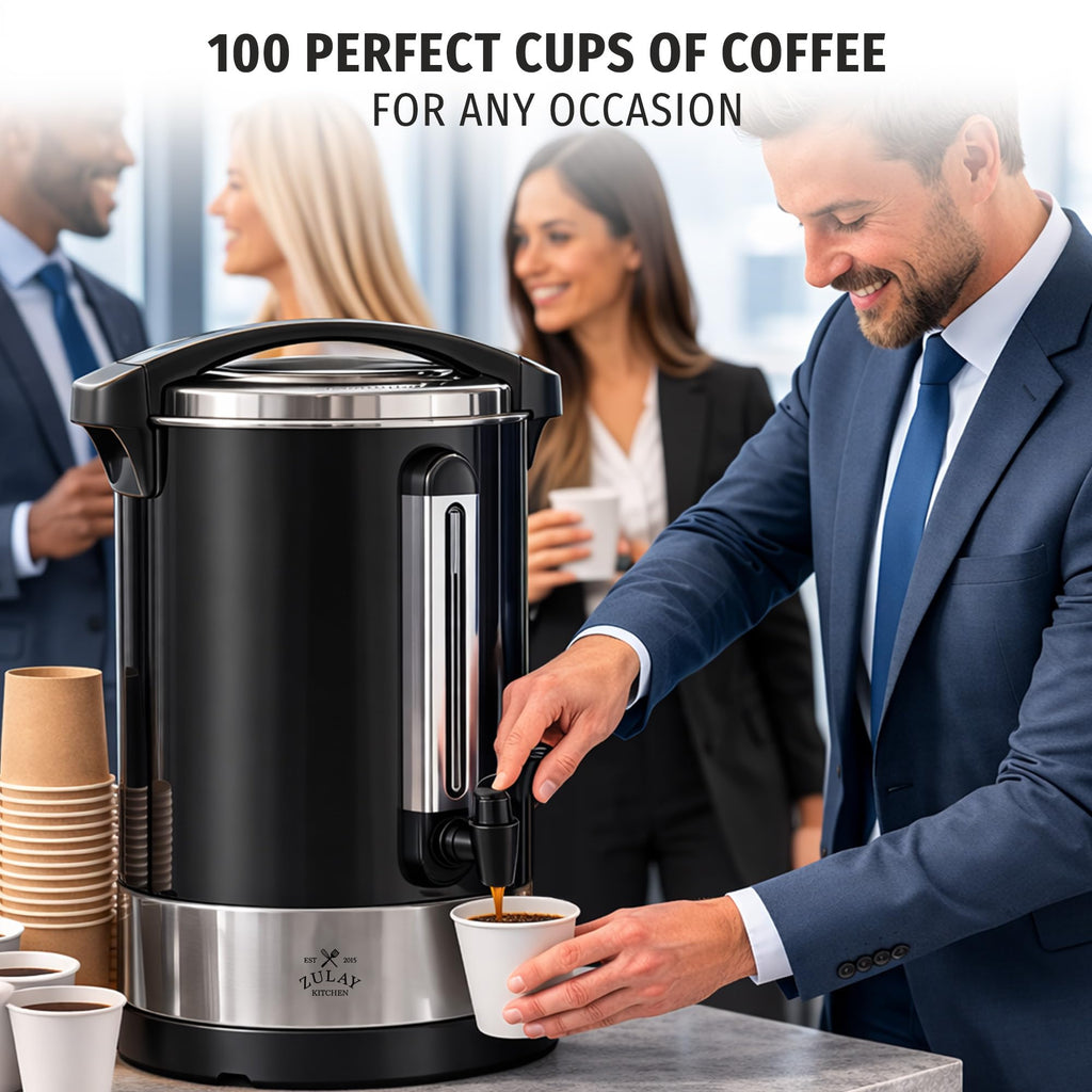 Zulay Kitchen 50 Cups Commercial Grade Coffee Maker Hot Water Urn - Percolator With Double-Wall Stainless Steel, Quick Brew, Stays Hot for Tea & Beverage at Events & Catering - Silver
