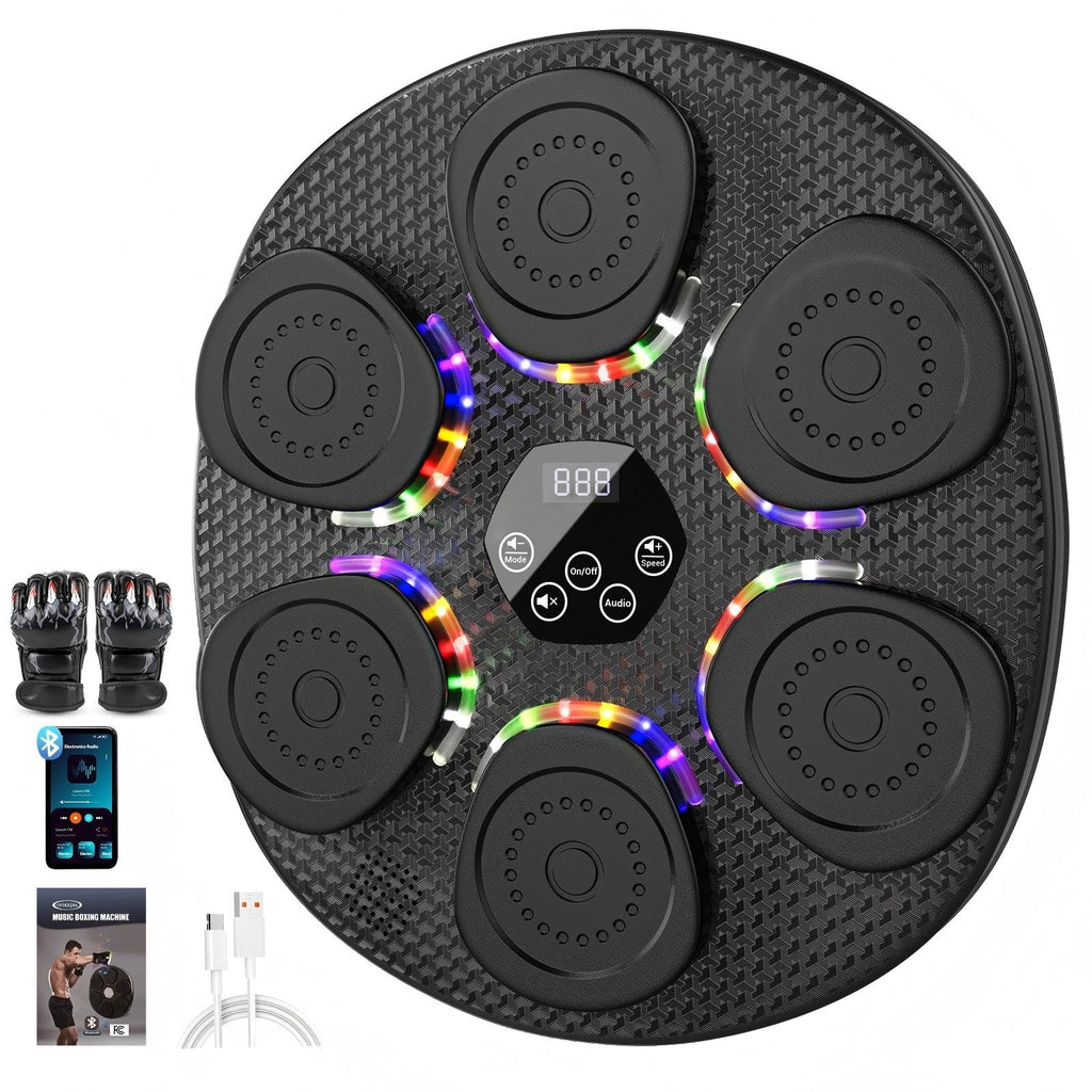 Music Boxing Machine for Adults & Kids, Bluetooth Smart Boxing Wall Machine with Gloves, 9 Modes, 6 Speeds & 3 Sensitivity, Electric Light Up Music Punching Machine for Home & Gym