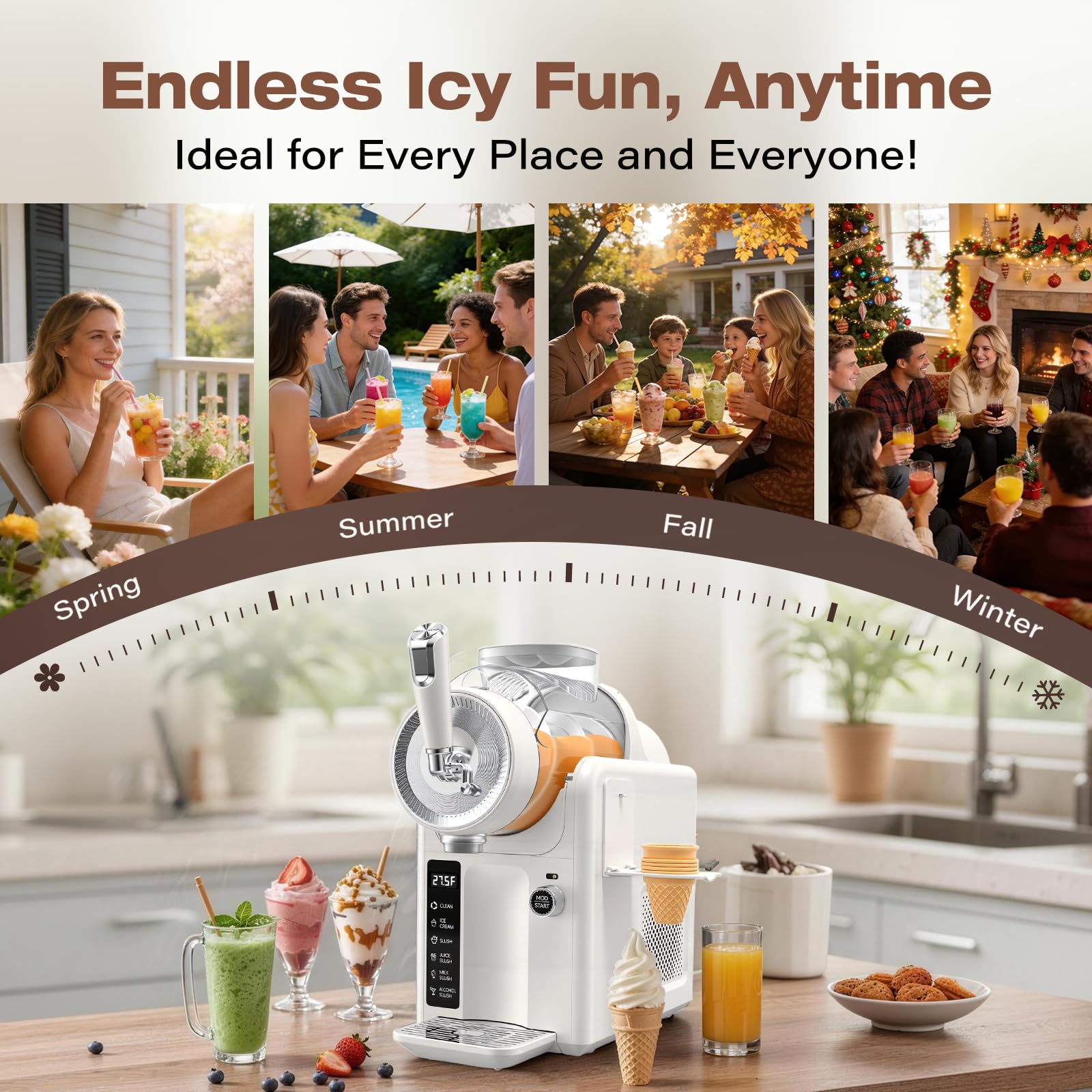 SYINTAO Slushie Machine No Ice Needed, 2-in-1 Frozen Drink & Soft Serve Ice Cream Maker, Self-Chilling Slushy Maker with 5 Presets, LED Display & Auto Clean for Home & Party (Black)