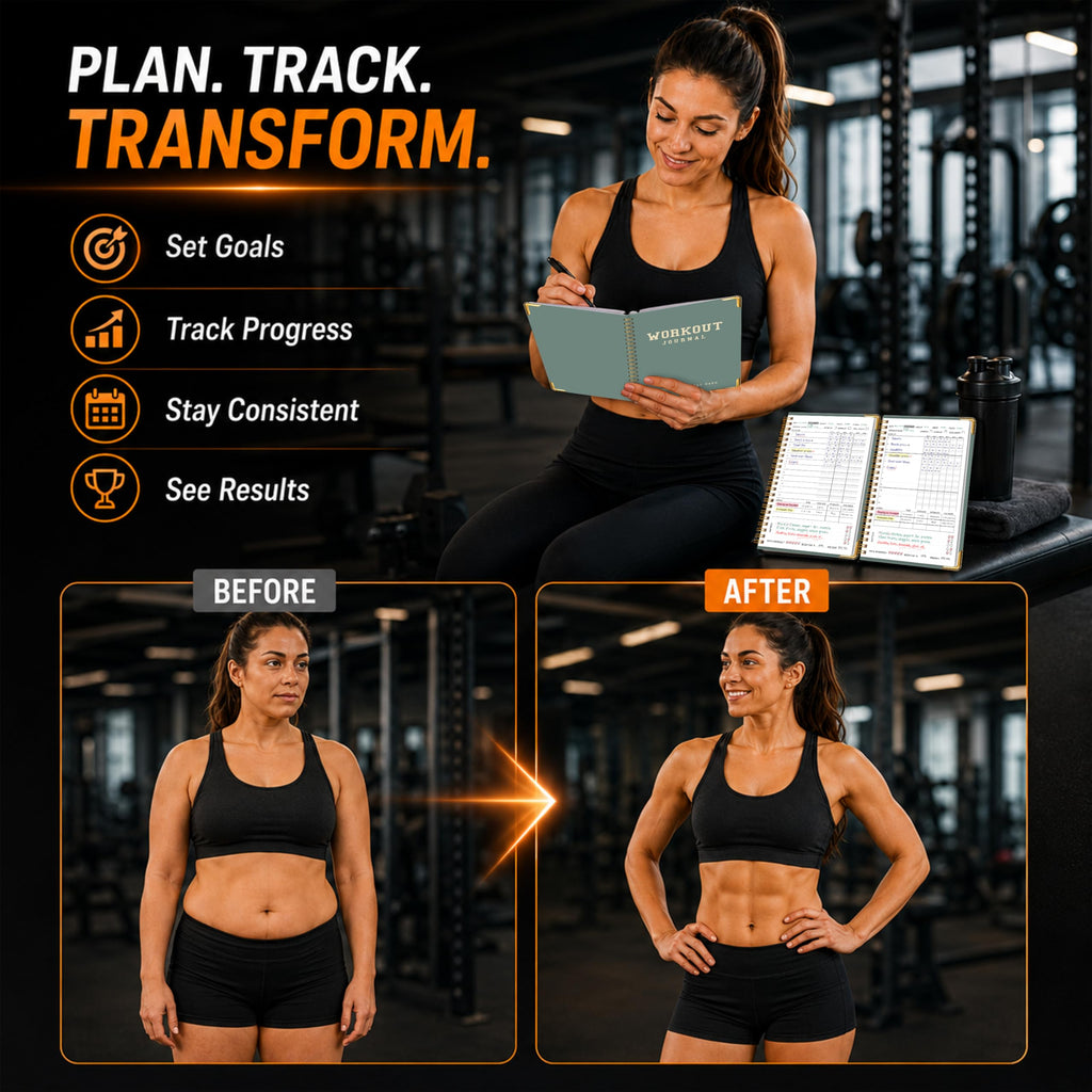 Workout Journal Fitness Tracker Planner for Men & Women, Exercise Log Book to Track Gym & Home Training, Goals, Sets, Reps & Progress, 142 Pages, A5 5.7" x 8.2" Portable Hardcover with Metal Corners, Green