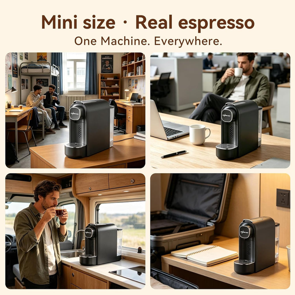 Mini Espresso Capsule Machine-One Cup Coffee Machine Single Serve Coffee Maker,Perfect for Small Space,20.29oz Removable Tank,Black