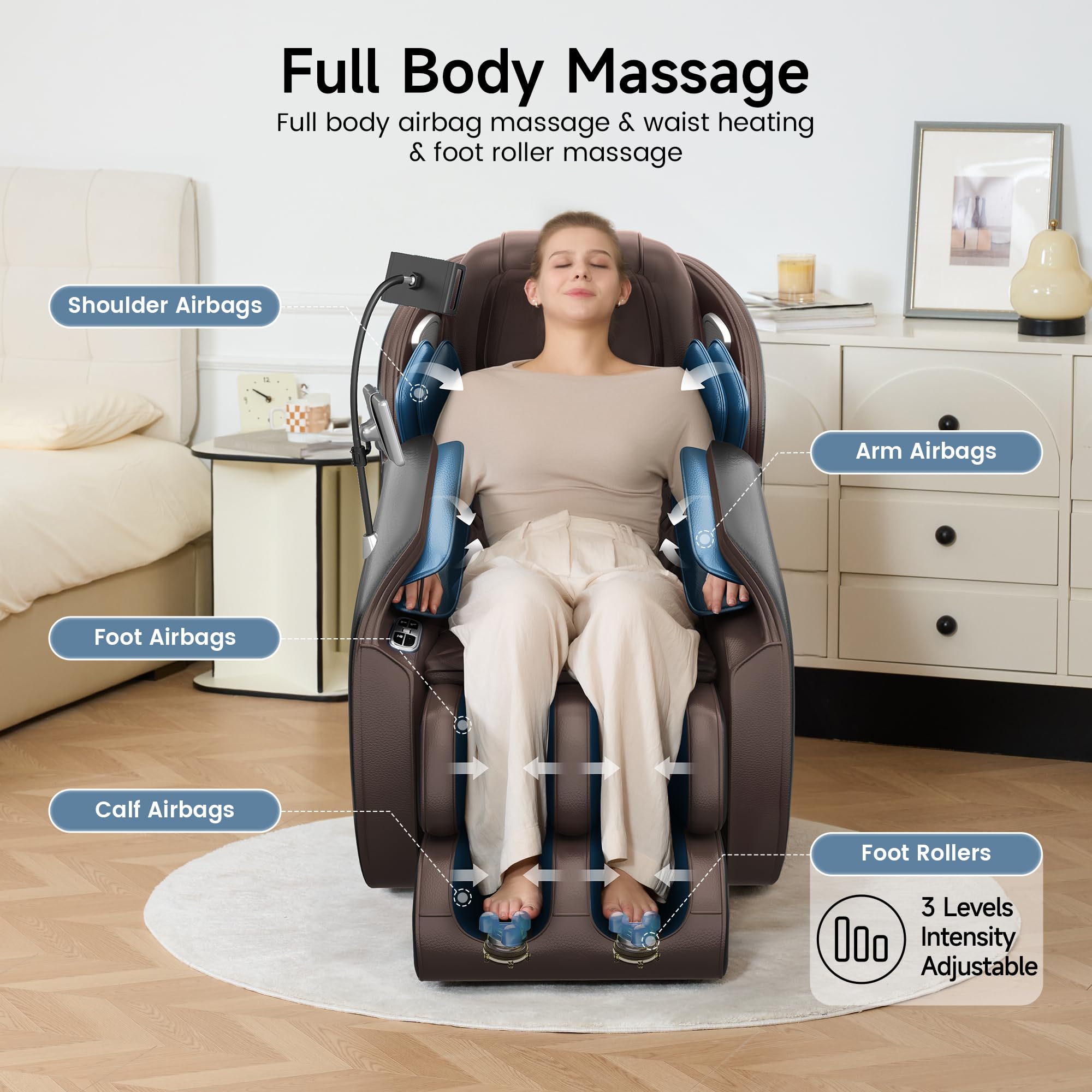 Real Relax Massage Chair Full Body with Unique Phone Controller,Heart and Blood Measurement, Zero Gravity 3D SL-Track Recliner with APP Control, Child Lock,Pause Button, Back Pad, Favor-06, Blue