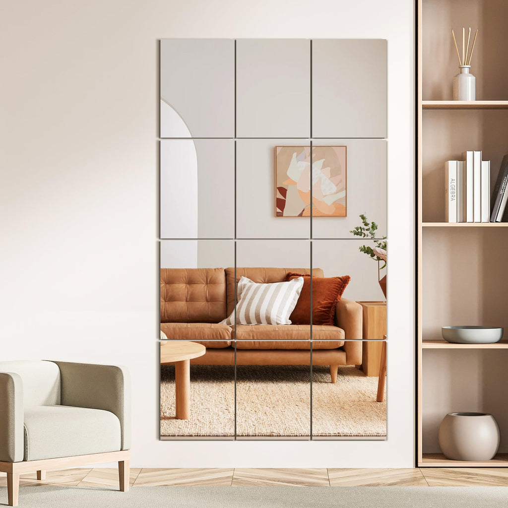 TRAHOME Wall Mirror Tiles, 16"x12"x12PCS Full Length Home Gym Mirror for Garage, Bedroom, Living Room, Over The Door