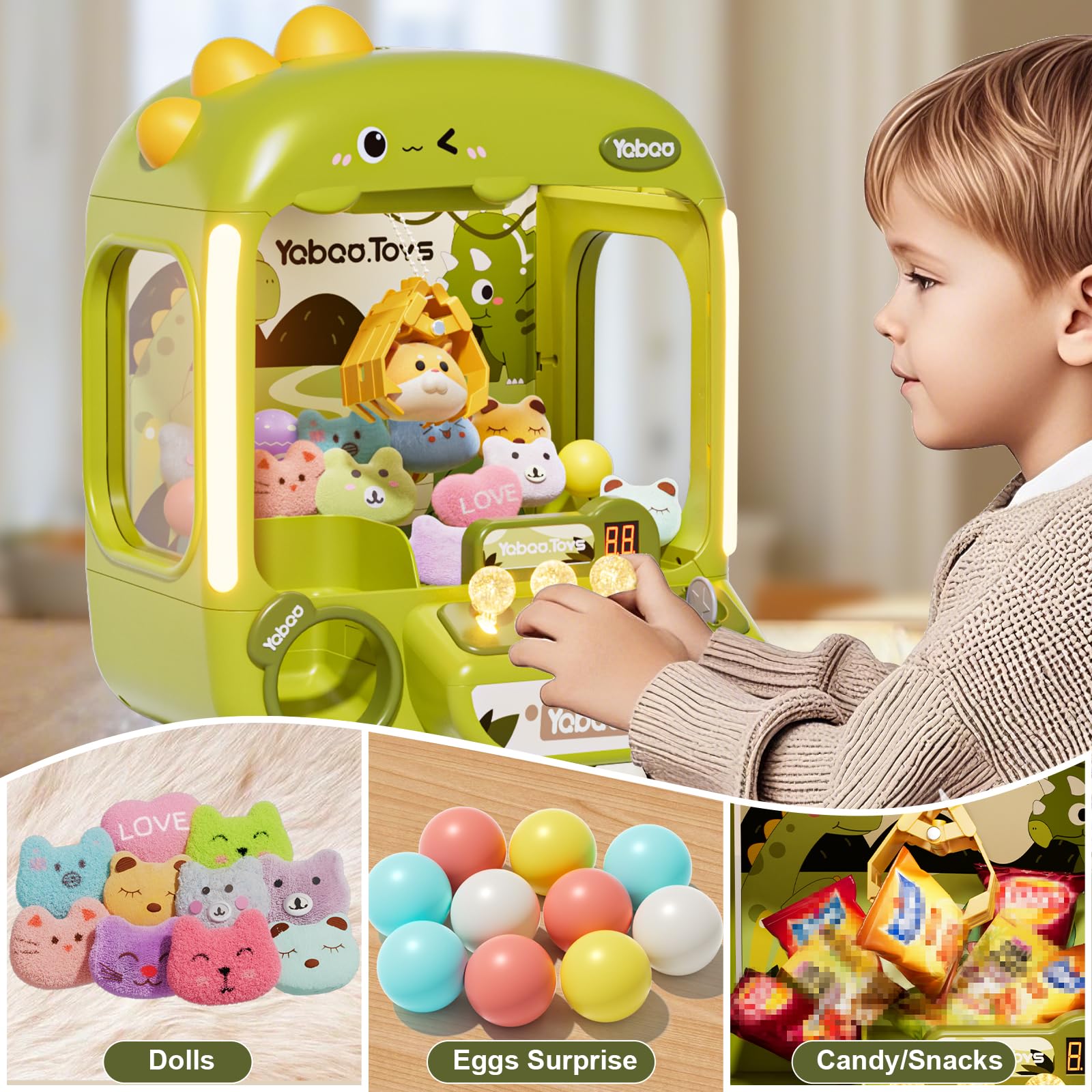 64 PCS Large Claw Machine for Kids Dinosaur,Vending Machine Toys for Boys 5 6 7 8 Year Old,Candy and Prize Electronic Dispenser Game Ages 5-7 6-8,Birthday Gift for 3 4 5 6 Year Old Boy Girl