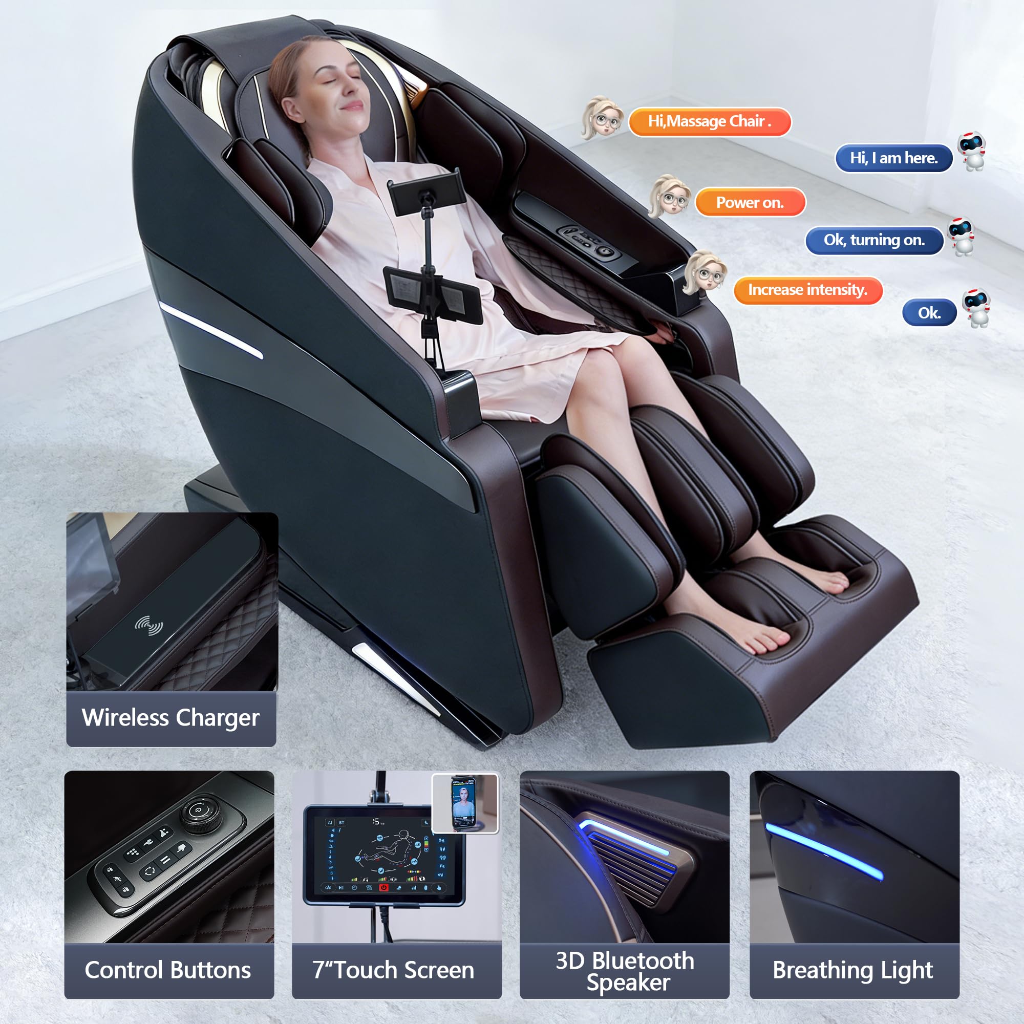 4D Massage Chairs Full Body Recliner with Heat Zero Gravity 57'' SL Track Shiatsu Massage Chair for Home Office with AI Voice, 7" Touch Screen, Wireless Charging,Neck & Shoulder Relief