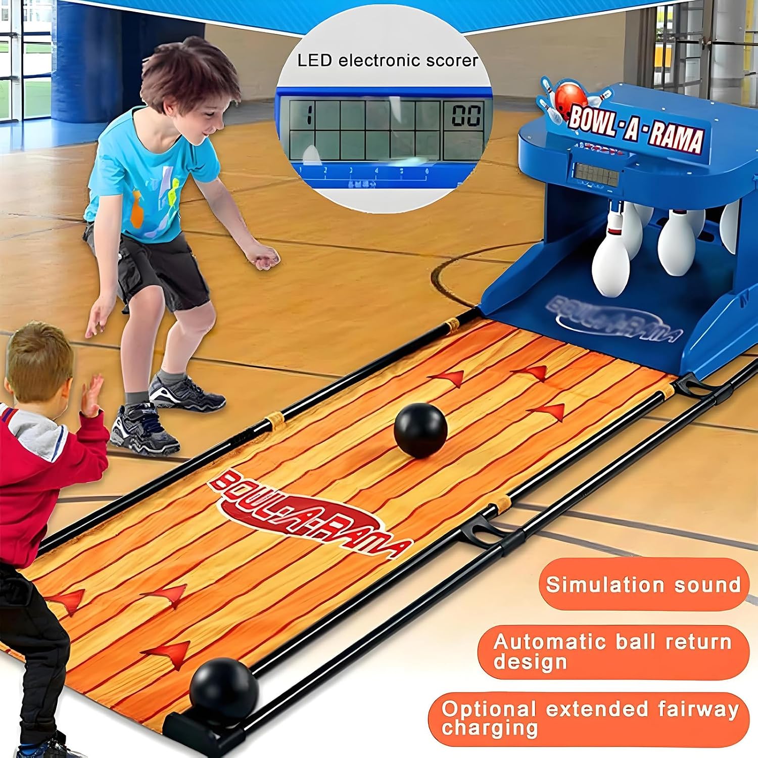 Home Bowling Game Machine, Foldable Indoor Electronic Bowling Alley with LED Scoreboard, Fun Family Activity, 2m Long, Ideal for Kids and Adults, Perfect for Parties