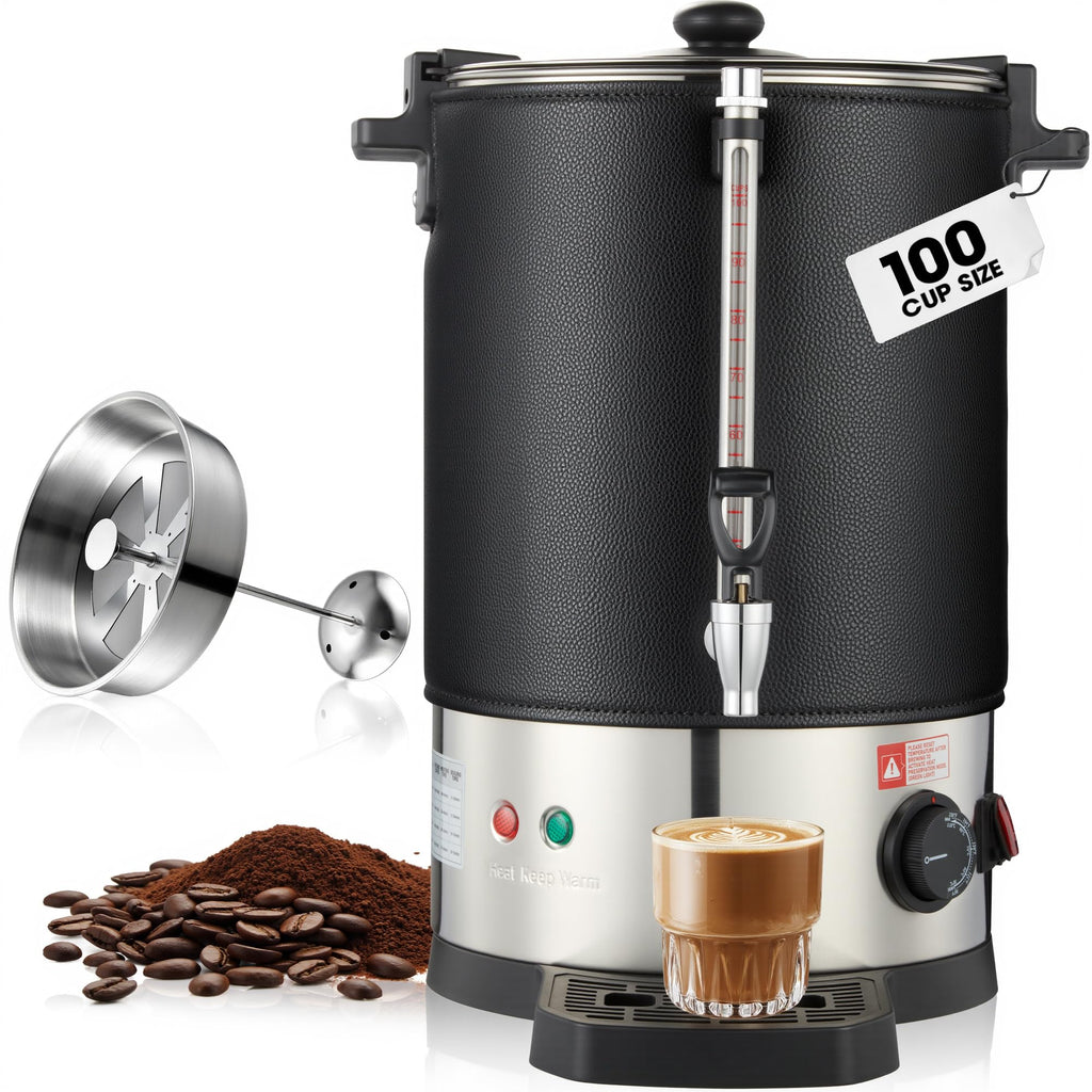 50-Cup Commercial Coffee Urn Stainless Steel Double Insulated Coffee Maker with Percolator System & Temp Control Function - Ideal for Events, Offices