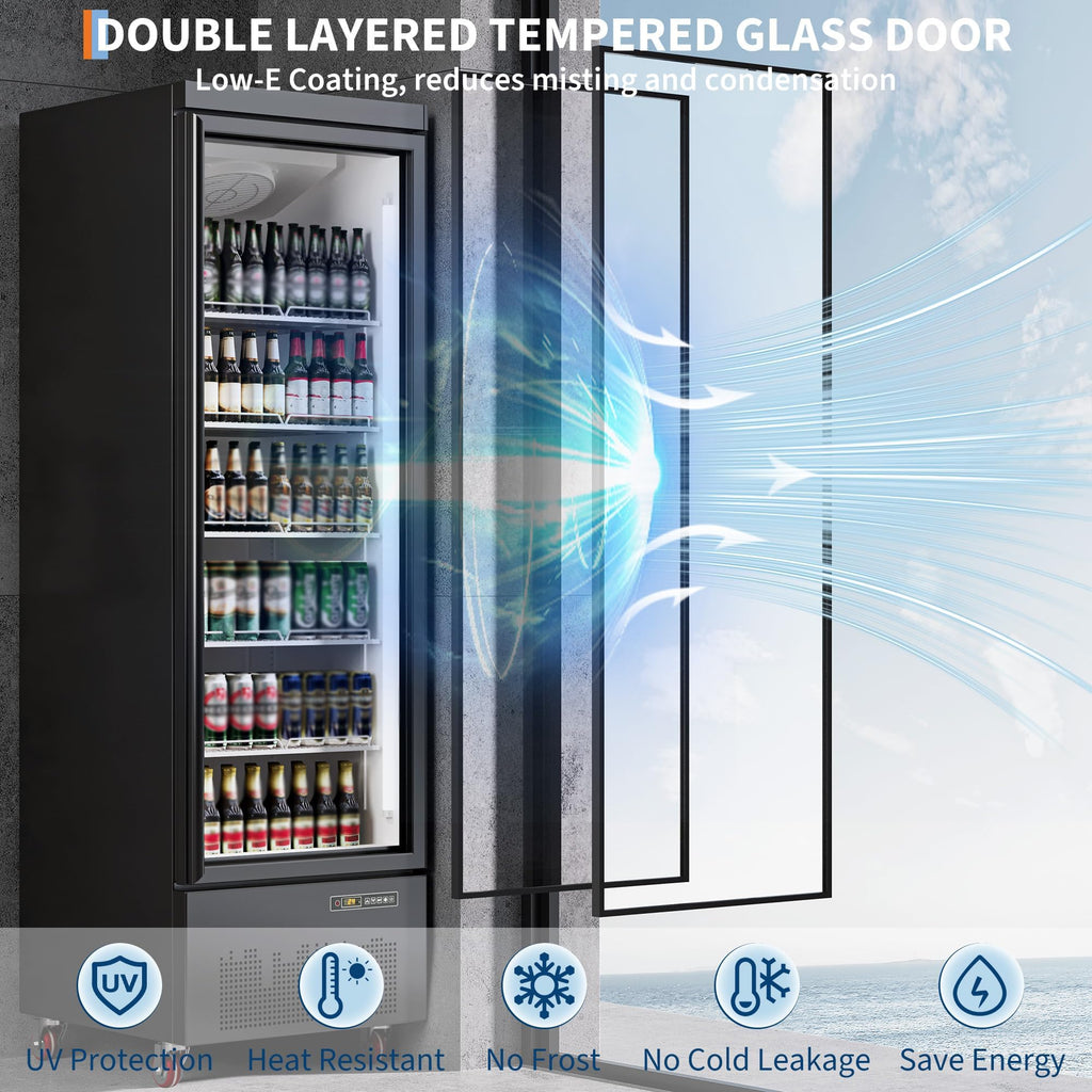 IDEALHOUSE Commercial Refrigerator, Commercial Merchandiser 26.8 Cu Ft Refrigerator, Refrigerator with 2 Glass Door and LED Light, Large Business Cooler for Home Restaurant Grocery Stores