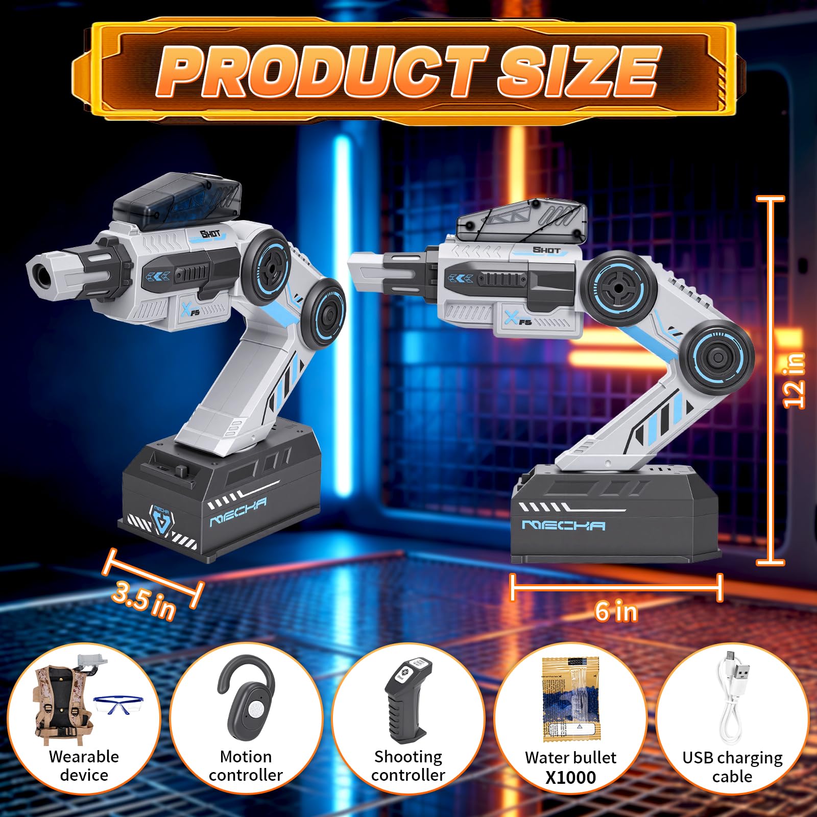 Smart Tracking Mechanical Arm Toy, Cool Inductive Robot Arm Tracking Blaster, Shoulder Mounted Robot with Remote Control (1000 PCS Water Bullets)