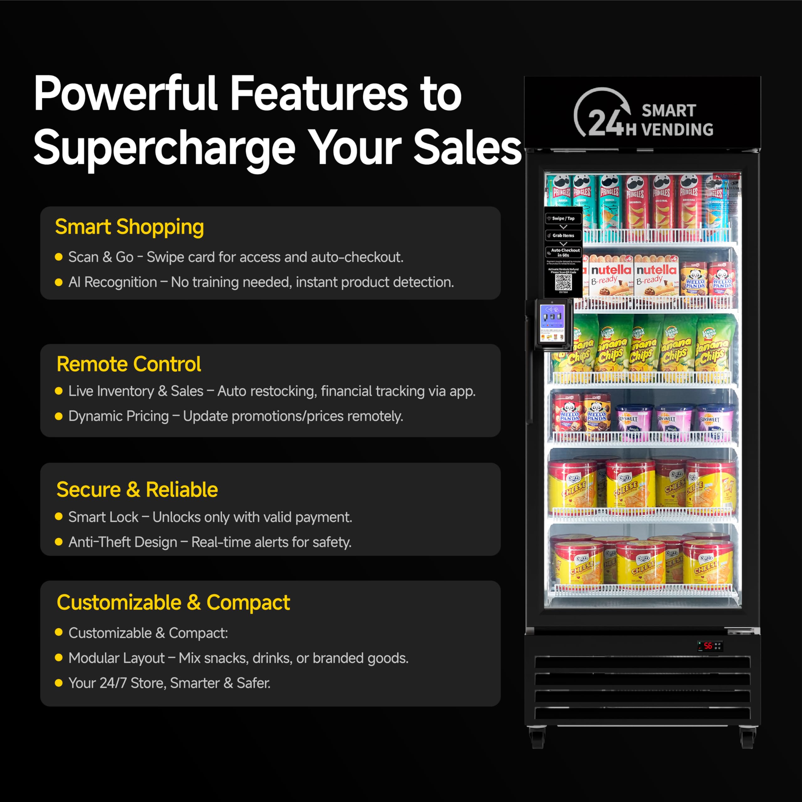 Vending Machine Combo,Smart Refrigerated Vending Machine with Touch Card Reader US542(Black, Pro)