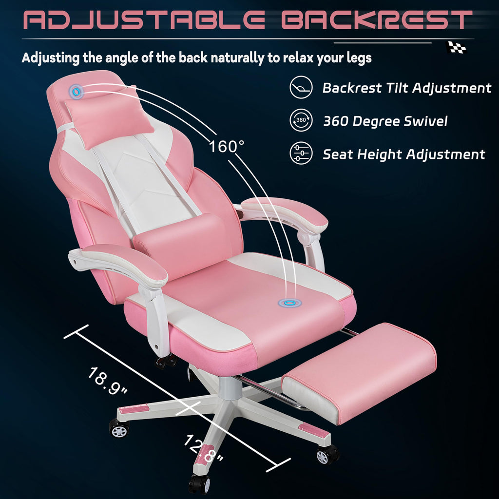 Gaming Chair for Adult, Computer Chair with Footrest Video Game Chair Big and Tall Gaming Chair with Massage Lumbar Support, Adjustable Height and 360° Swivel Seat(Grey)