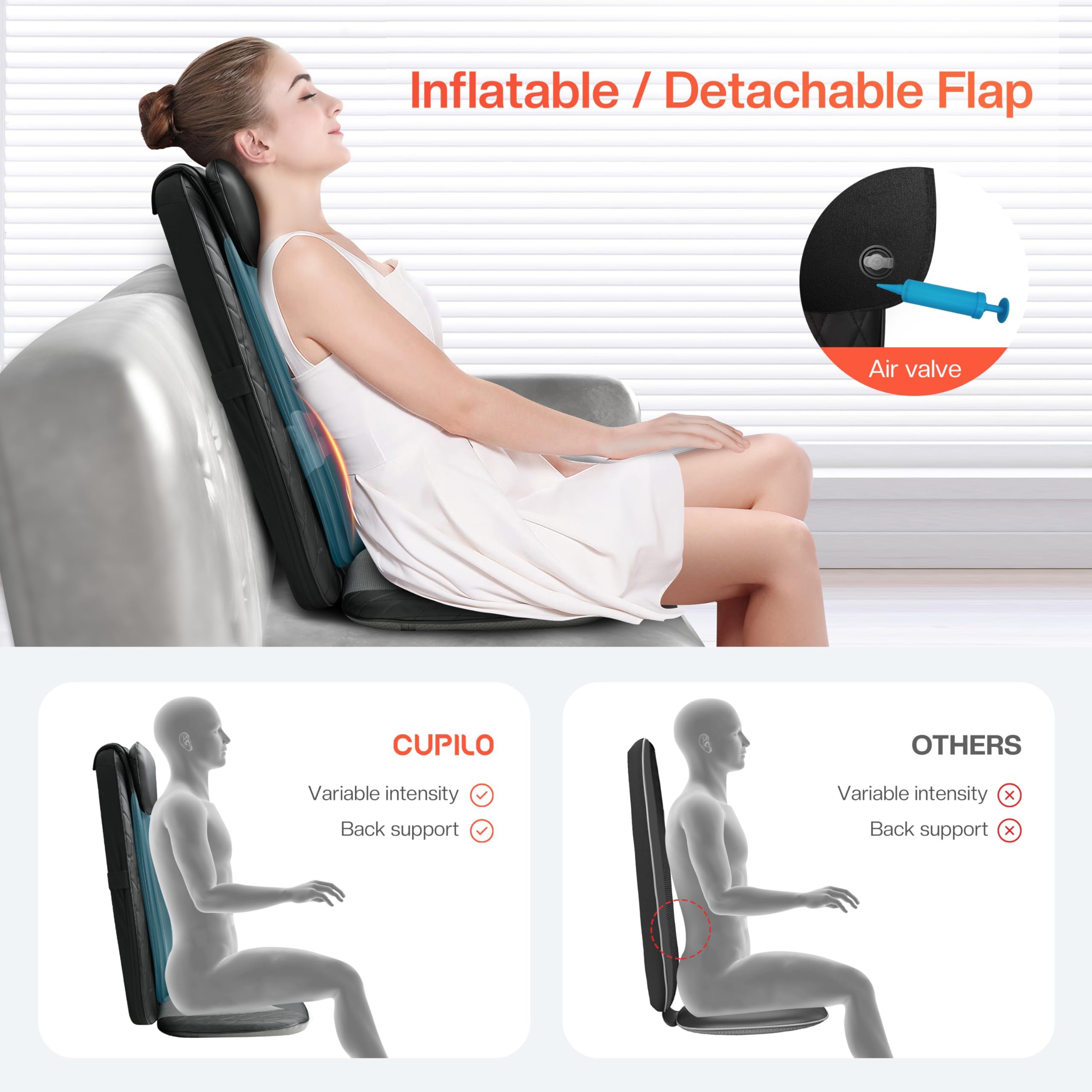 Back Massager with Heat, Massage Chair Pad with 5 Vibrating Modes, 2 Heat Levels Electric Massage Seat Cushion, Massage Pad for Back Pain Relief, Fathers Day Dad Gifts for Men Husband Him Mom Her