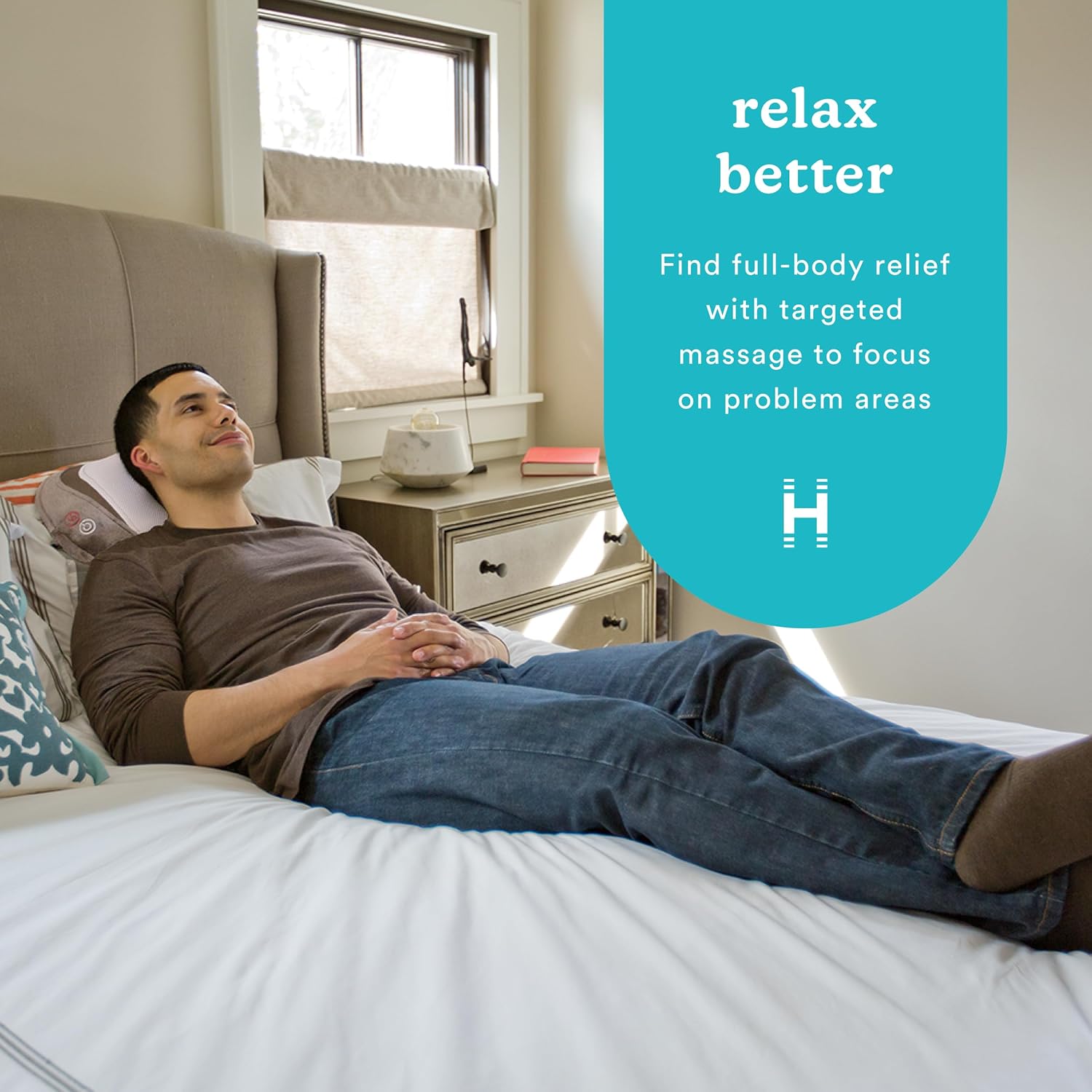 Homedics Shiatsu Back Massager with Heat, 3D Deep Tissue Massage Pillow for Neck & Shoulders, Electric Kneading Lumbar Massager Cushion for Upper & Lower Back Pain Relief, Portable Home Office Travel