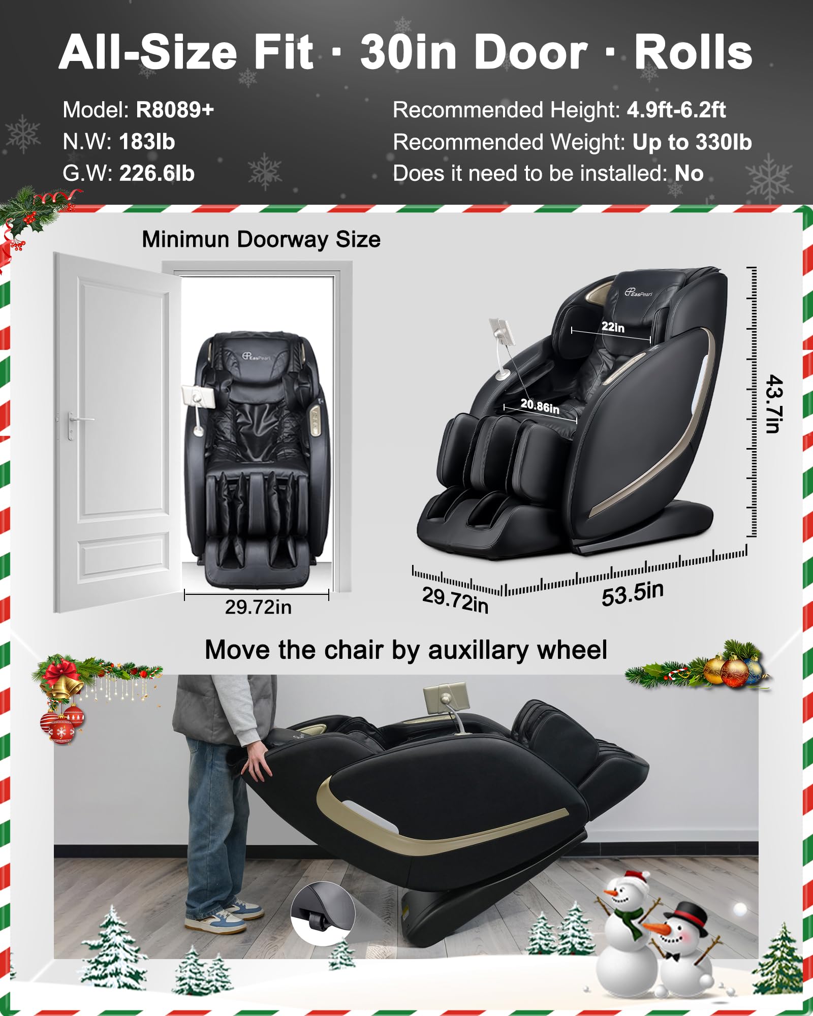 EASPEARL Massage Chair Full Body,53.15in SL-Track,Zero Gravity Massage Chair with Heat, Auto Footrest,OTA Upgraded 24 Auto Modes,LCD Screen,36 Airbags, Bluetooth&APP Control, Shiatsu&Thai Stretch