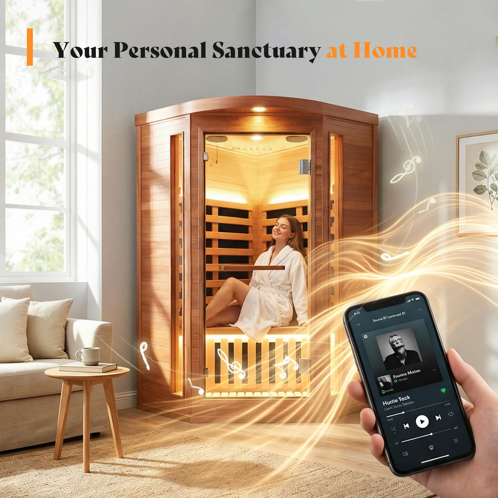 2 Person Infrared Sauna Far Infrared Sauna Room for Home Indoor 2000W Low-EMF Wood Dry Sauna with Full Starry Sky Lights Ceiling in 7 Color Speaker Fast Heating Easy Assembly- 47.3*41.3*74.8 IN