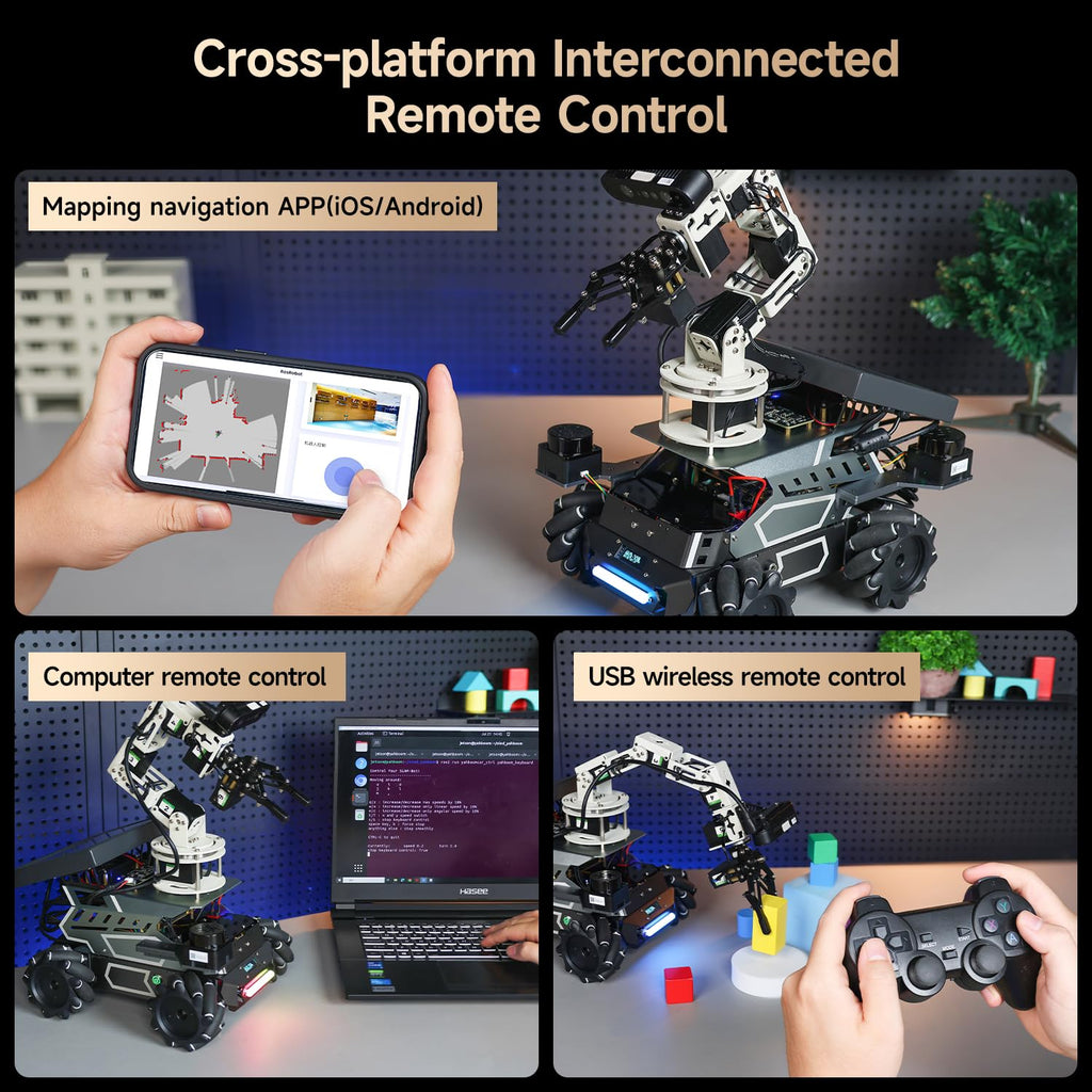 Yahboom ROS2 Robot Kit with Jetson Orin Nano 8GB Super Large AI Model with 6DOF Robotic Arm, 7-inch HD Display,AI Voice Interaction Module Provides AI Vision App Control
