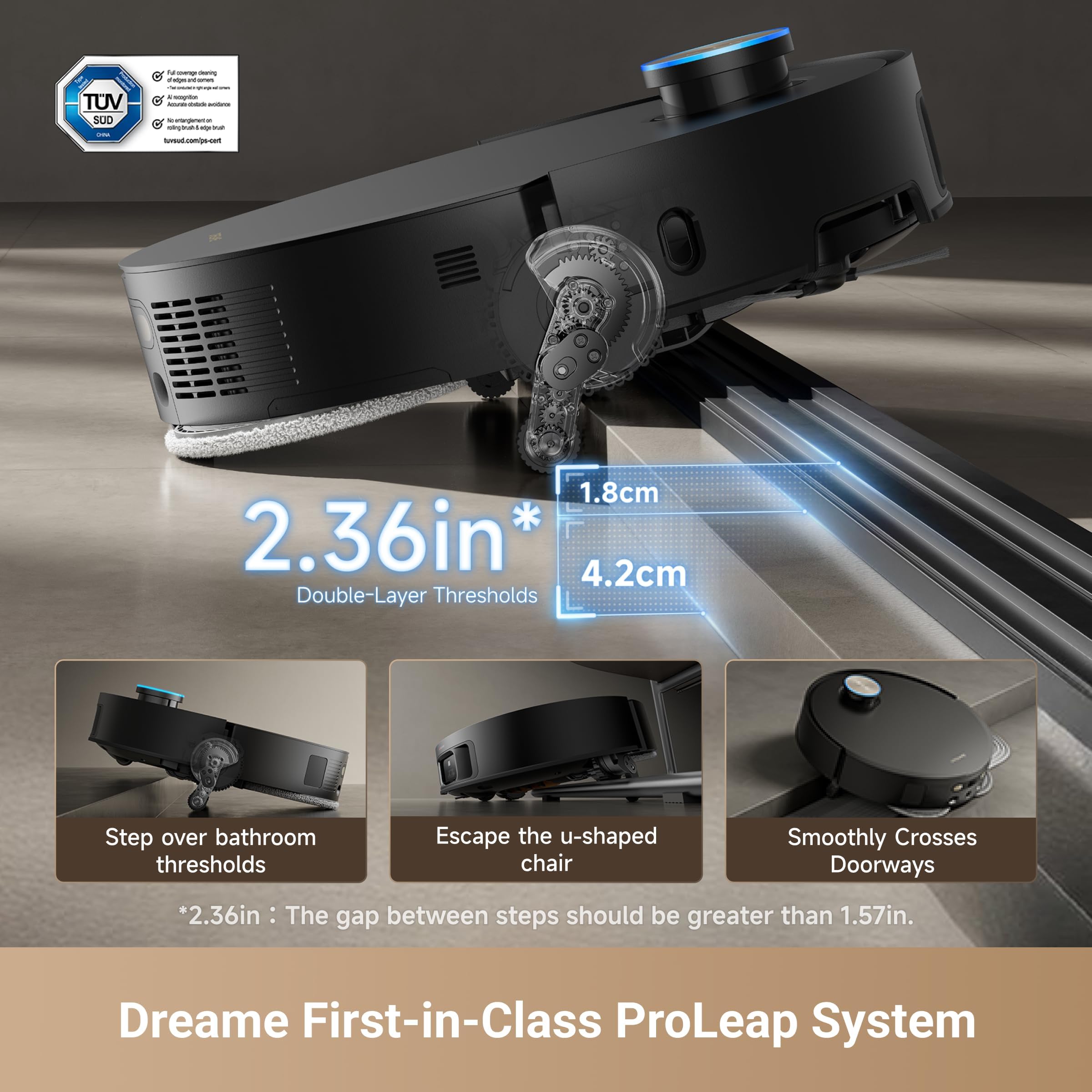 DREAME Aqua10 Roller AE Robot Vacuum, Roller Mop Fresh Water Mopping, Carpet-Safe Roller Guard, Auto-Empty, 30,000Pa Suction, 212℉ Hot Water Mop Washing, Hot Air Drying, 100% Detangling, Voice Control