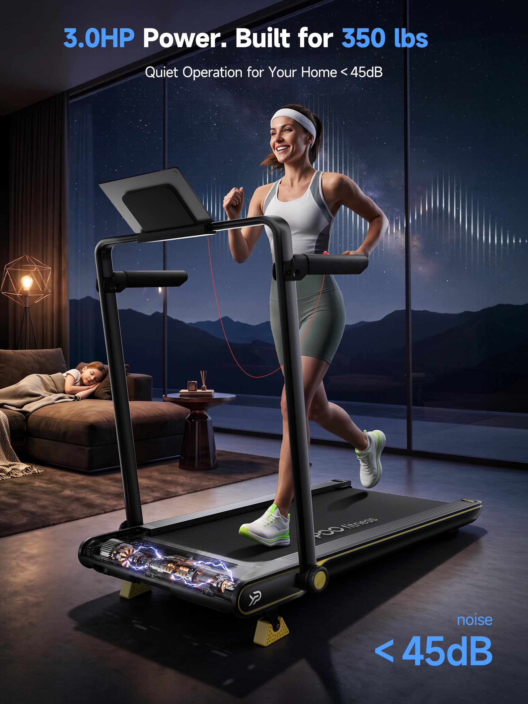 YPOO Walking Pad Treadmill with Incline, 2-in-1 Under Desk Walking Pad with Foldable Handlebar, 0.5-6.2 MPH Portable Treadmill for Home Office, 2.5 HP Quiet Brushless, App & Remote