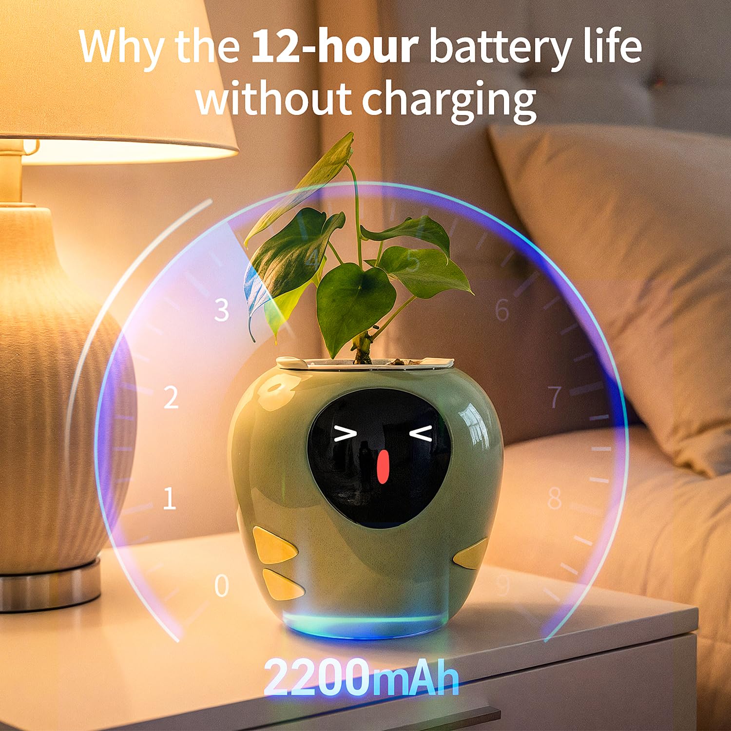 Plantbot Upgraded Large Smart Flower Pot Pet Planter Robot with Artificial Intelligence, Time Temperature Display, and Numerous Expressive Animations Based, for Indoor Decoration, Gifts (Yellow)