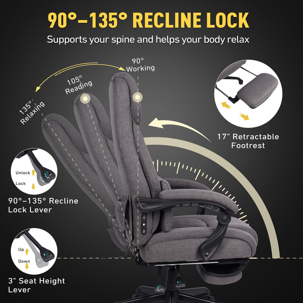 3D Kneading Massage Office Chair with Heat, 500 lbs Big and Tall Executive Computer Desk Recliner, Leather Electric Heated Chair with Footrest, Black