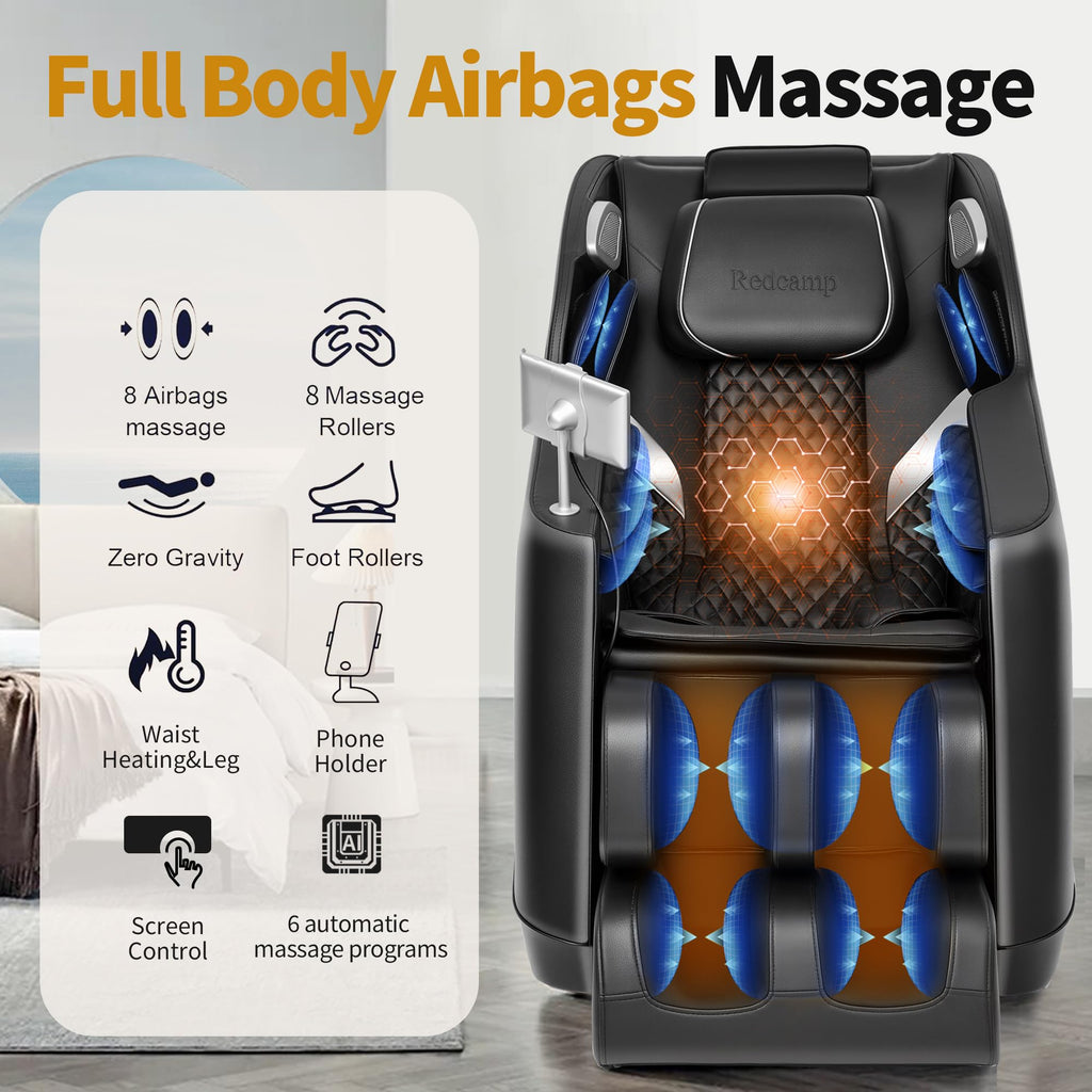 Massage Chair Full Body, Fully Assembled: with 8-Point Fixed Nodes, Zero Gravity, Waist & Leg Heating, Airbag Massage, Bluetooth Music, LED Remote, Foot Rollers, Auto Programs, Adjustable Calf