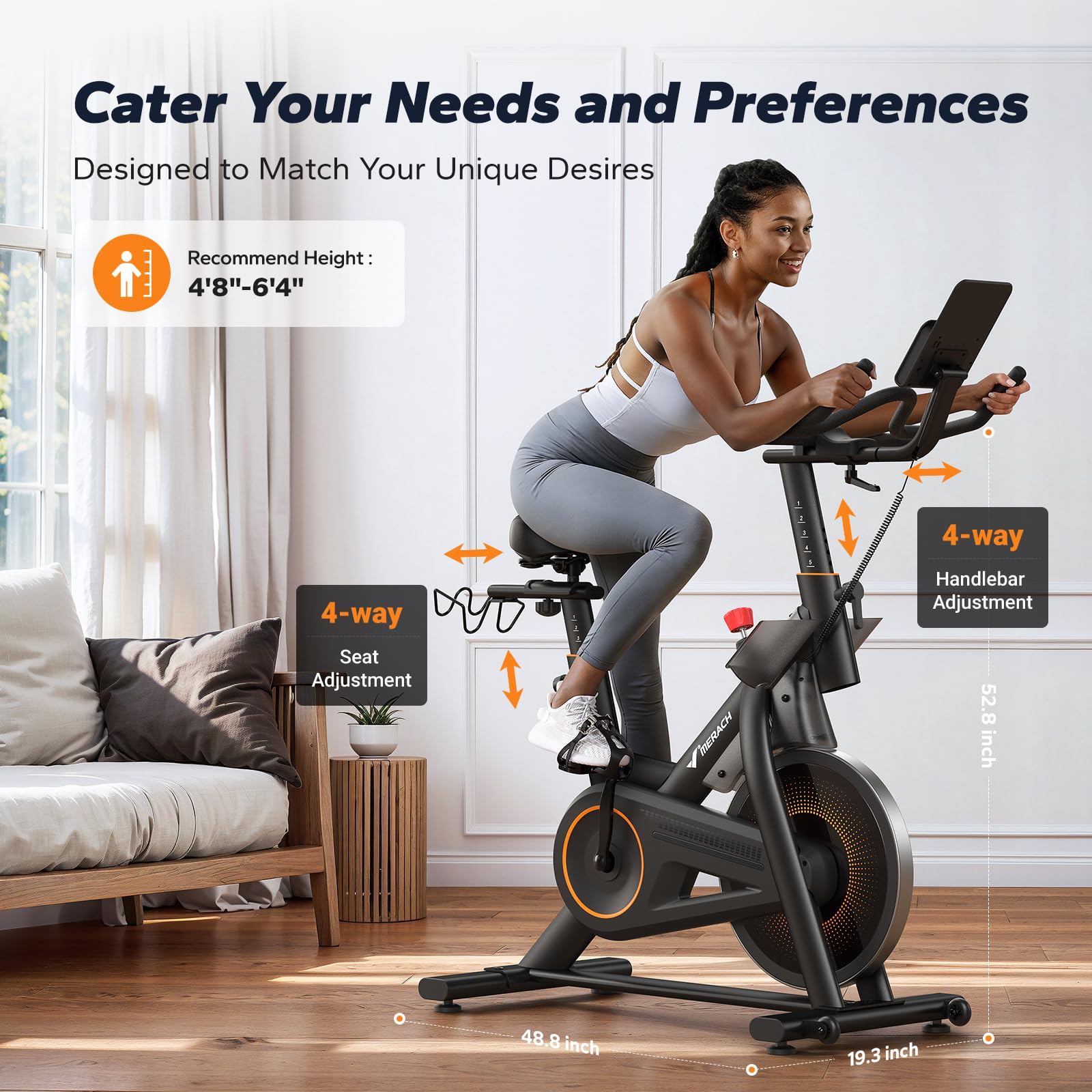 Merach Magnetic Exercise Bike, Heavy Duty Stationary Bike with Automated Resistance, 300 350 Lbs Weight Capacity, Low Noise Indoor Workout Bike for Home Gym with Self-Developed App