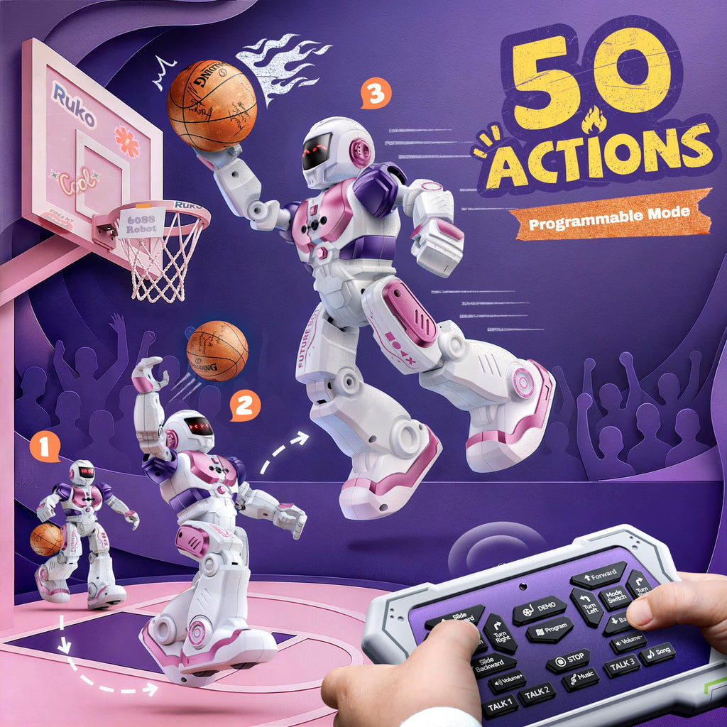 Ruko 6088 Robot Toys for kids, Programmable Remote Gesture Sensing & APP Control, Interactive LED Face, Dancing Singing Rechargeable Smart Robot, Birthday Present for Age 3-6 Year Old Boys Girls, Blue