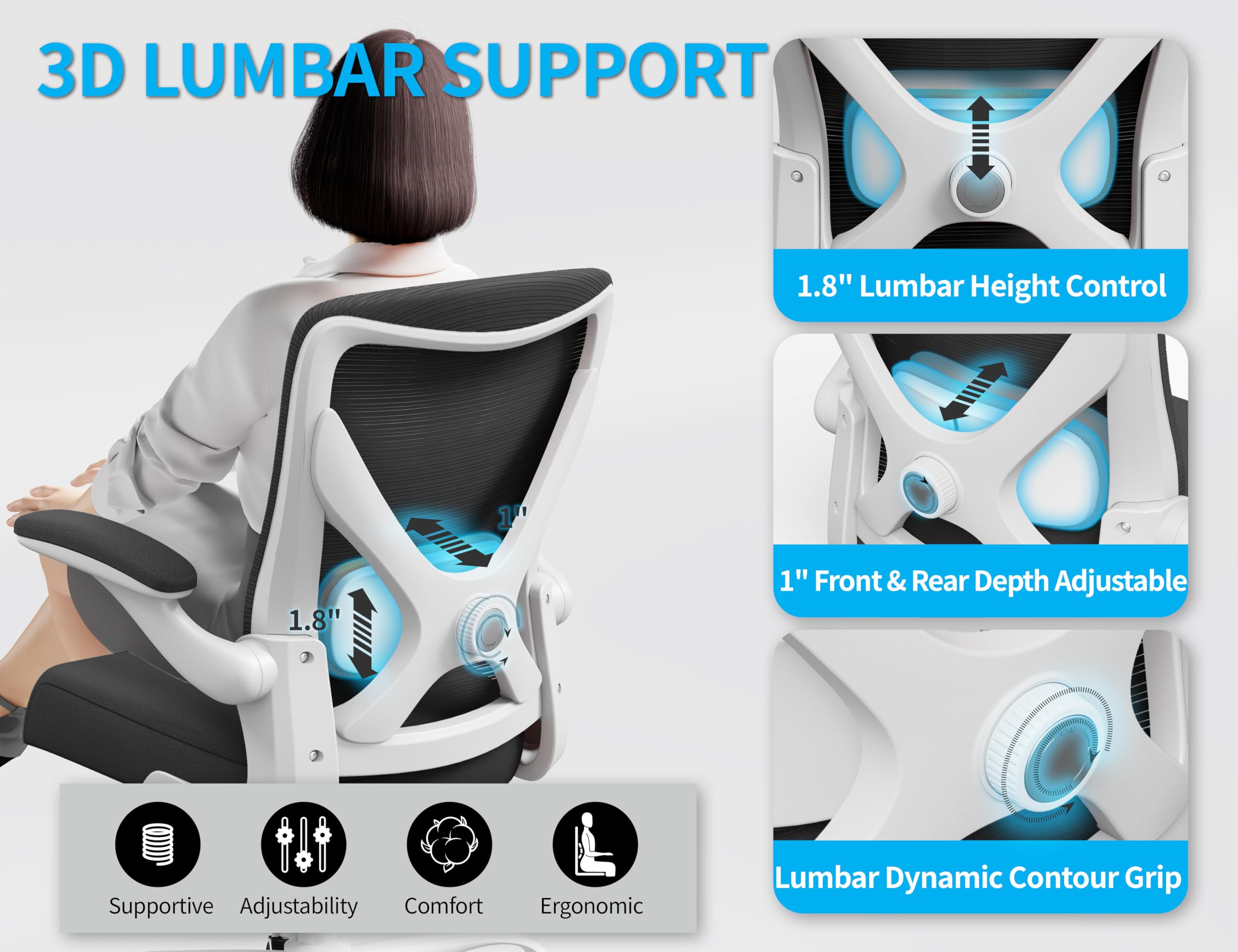 Ergalithic Ergonomic Office Chair - X-Shaped Computer Desk Chairs Comfy, Mesh High-Back Gaming Chair with Adjustable Lumbar Support, Executive Task Chair for Adults, Comfortable for Long Hours