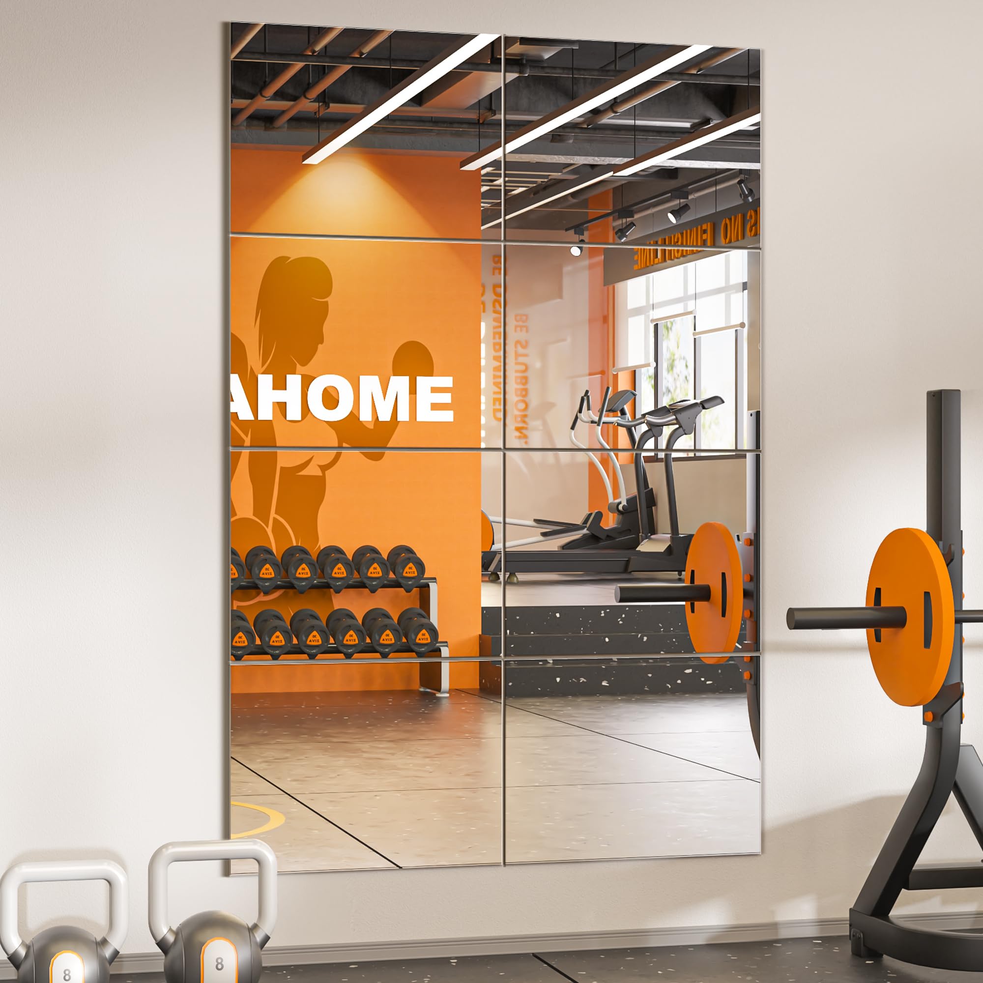 TRAHOME Wall Mirror Tiles, 16"x12"x12PCS Full Length Home Gym Mirror for Garage, Bedroom, Living Room, Over The Door