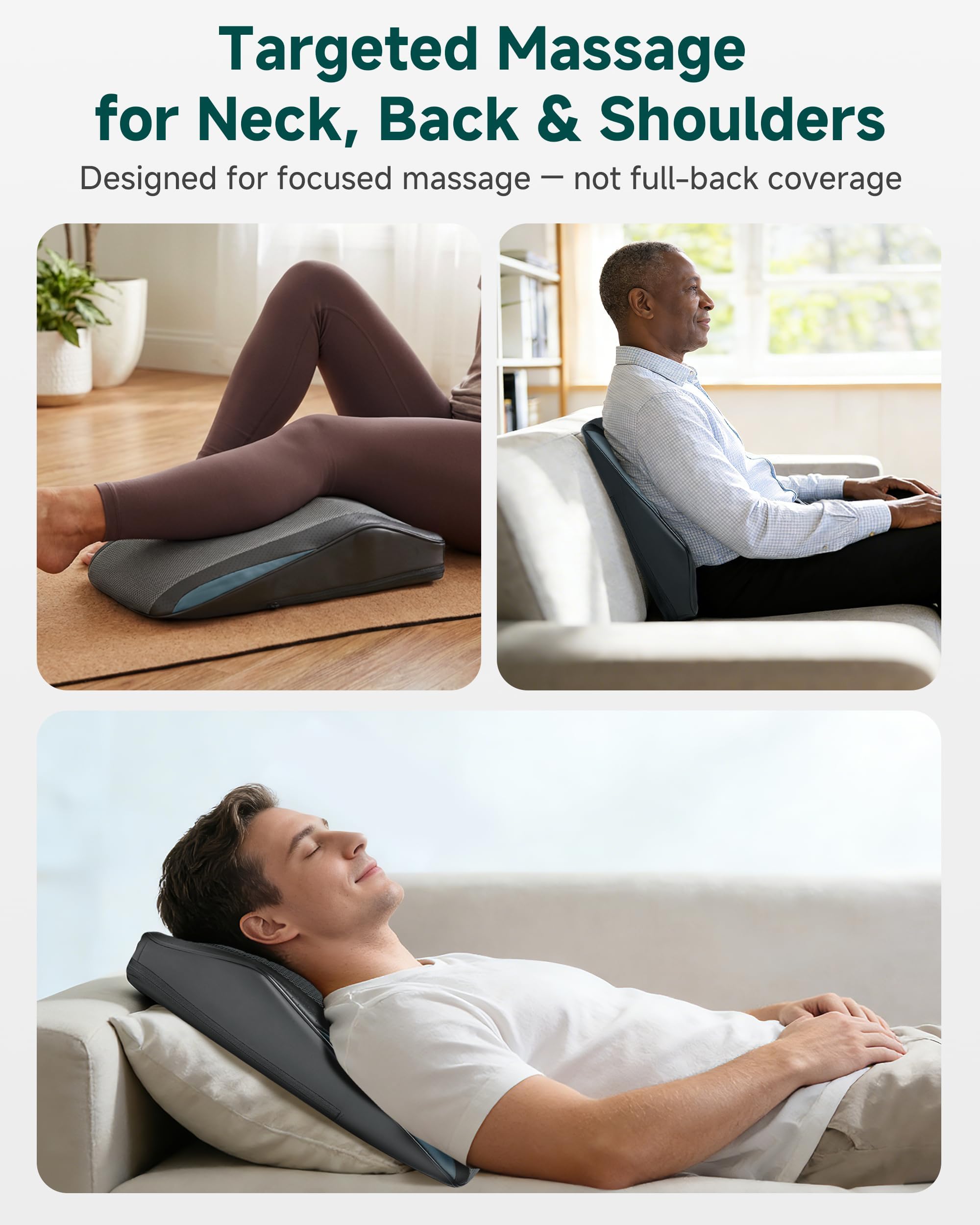 Snailax Back Massager with Heat – 3D Shiatsu Massage Pillow for Neck & Back, Fixed Kneading Nodes, Chair & Sofa Use, Gift for Mom, Dad, Women & Men