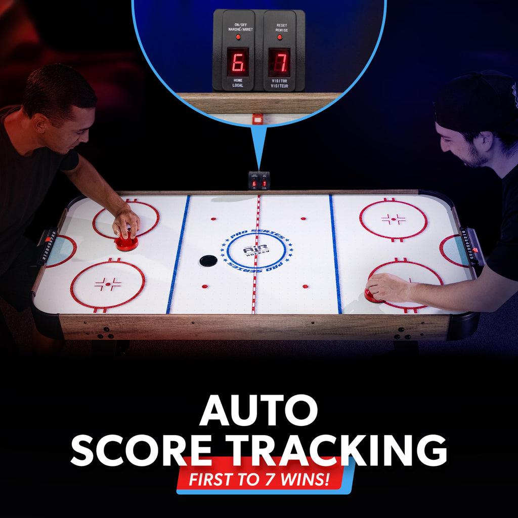GoSports 48 Inch Air Hockey Arcade Table - Oak or Black - Includes 2 Pushers, 3 Pucks, AC Motor, and LED Scoreboard