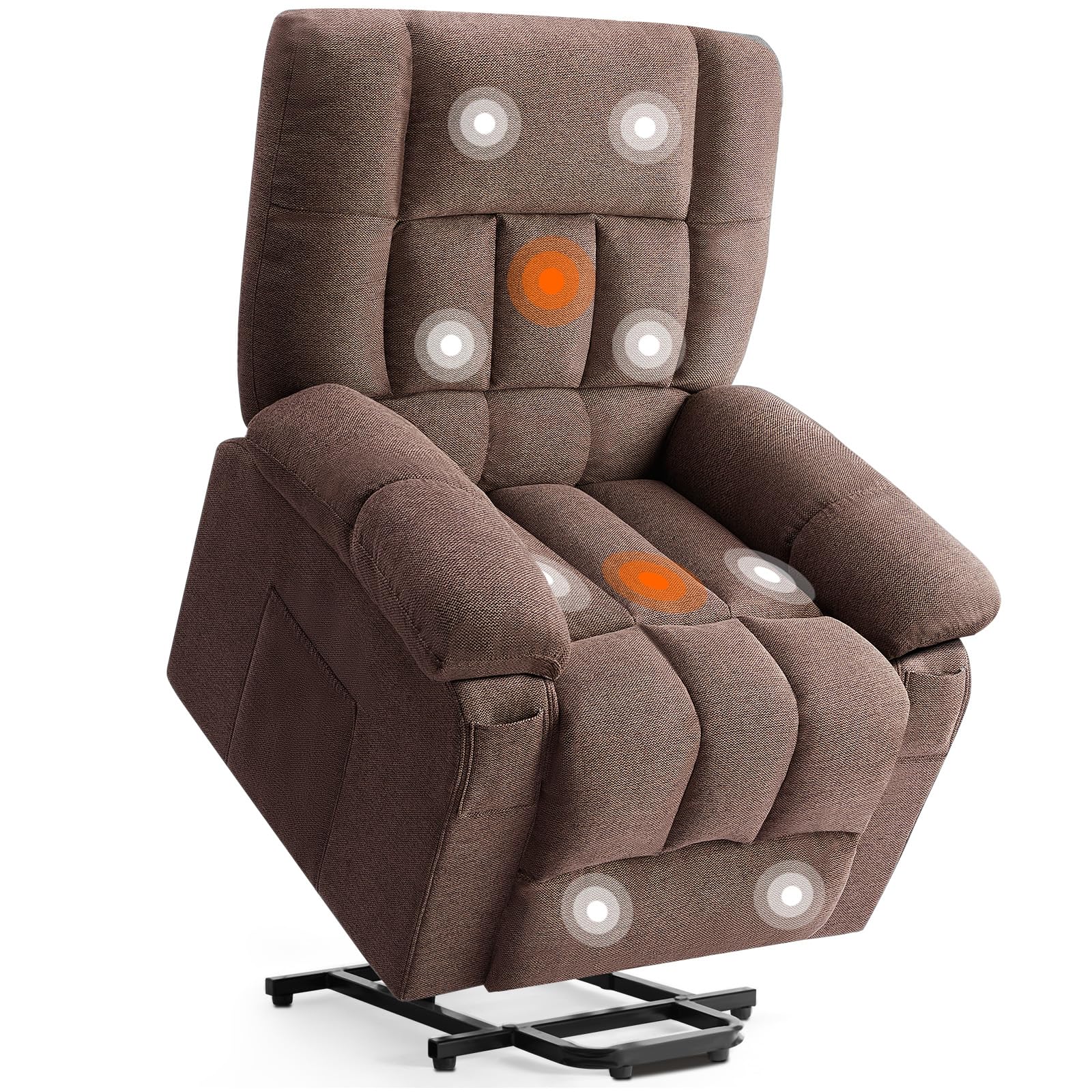 DUMOS Rocker Recliner Chair, Swivel Recliner with Vibration Massage & Lumbar Heating, 270° Rotating Chenille Fabric Recliner with footrest for Living Room & Bedroom, Grey