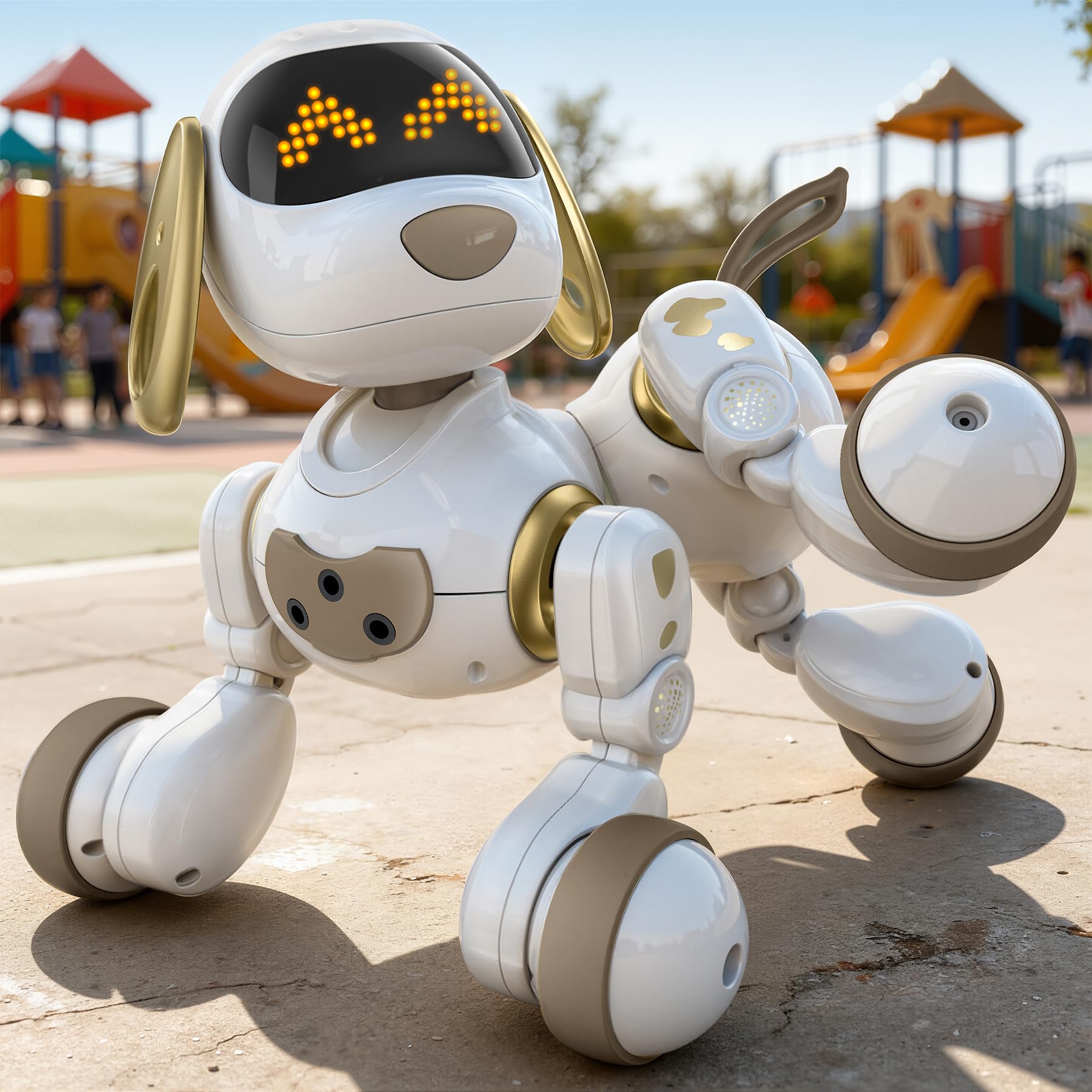 Ruko 18011 Robot Dog Toy, Smart Interactive Puppy with 30+ LED Faces, Remote & Gesture Control, Programmable Electronic Pet for Kids Ages 3–8, Black & Gold