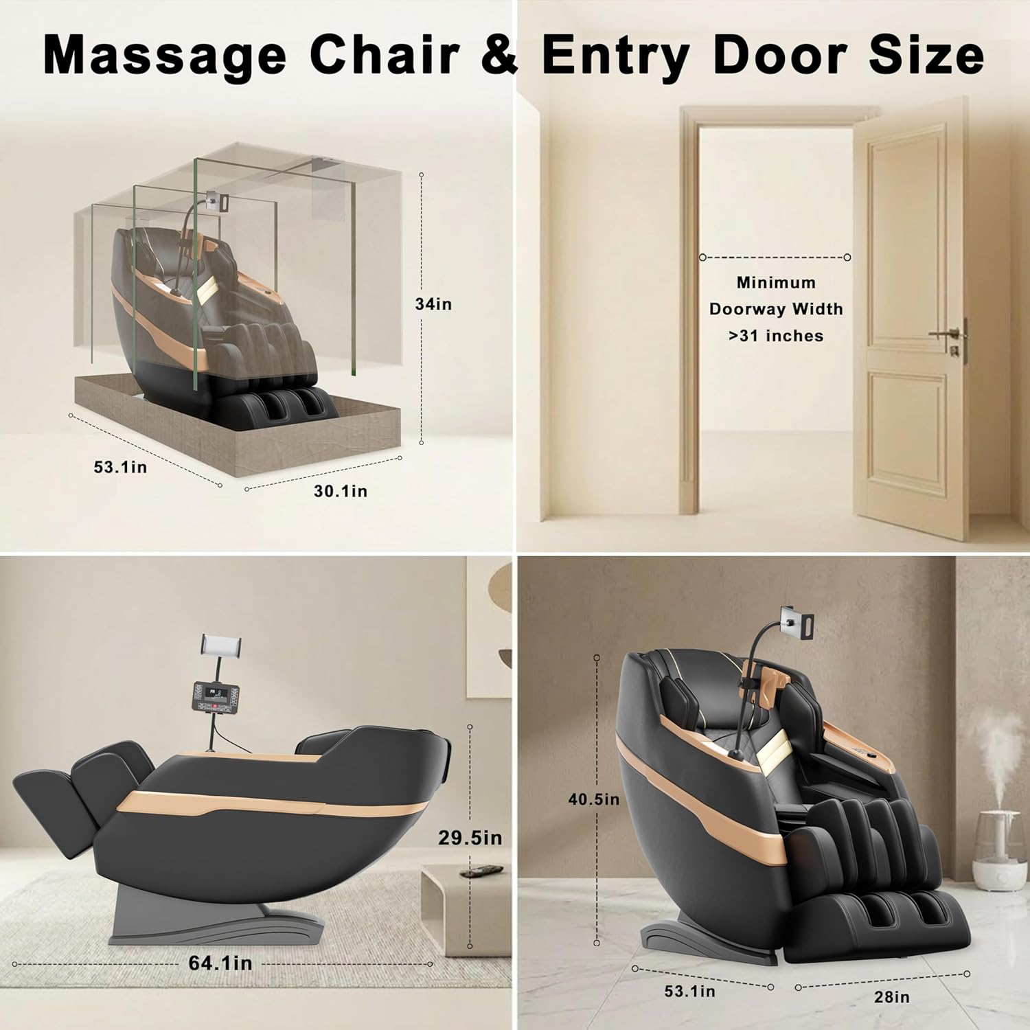 Massage Chair Full Body, Zero Gravity Massage Recliner with 12 Fixed Casters, Full Body Airbag Massage, Waist and Leg Heating, Automatic Retractable Footrest, AI Voice Control