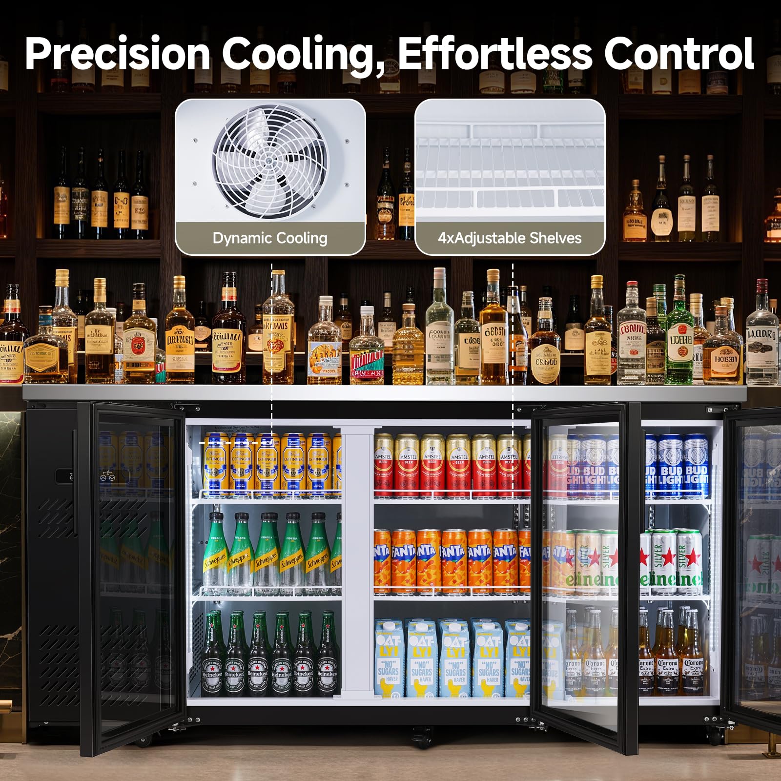 BODEGACOOLER Commercial Beverage Refrigerator with Glass Door,12.5 Cu.Ft Display Merchandiser Drink Refrigerator,Upright Commercial Bar Fridge,Display Drink Cooler,Soft LED Light,Romovable Shelves