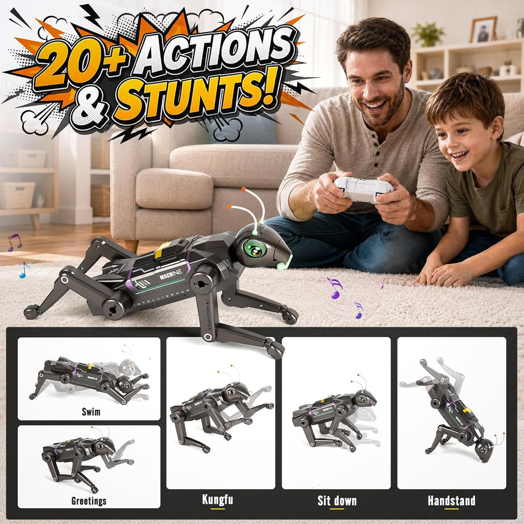 YESHIN RC Robot Locusts Pet, AI Robot Dog for Kids with Green-Glowing Eyes, Programmable Robot Dog with 22 Functions: Dancing, Kung Fu, Gift Idea