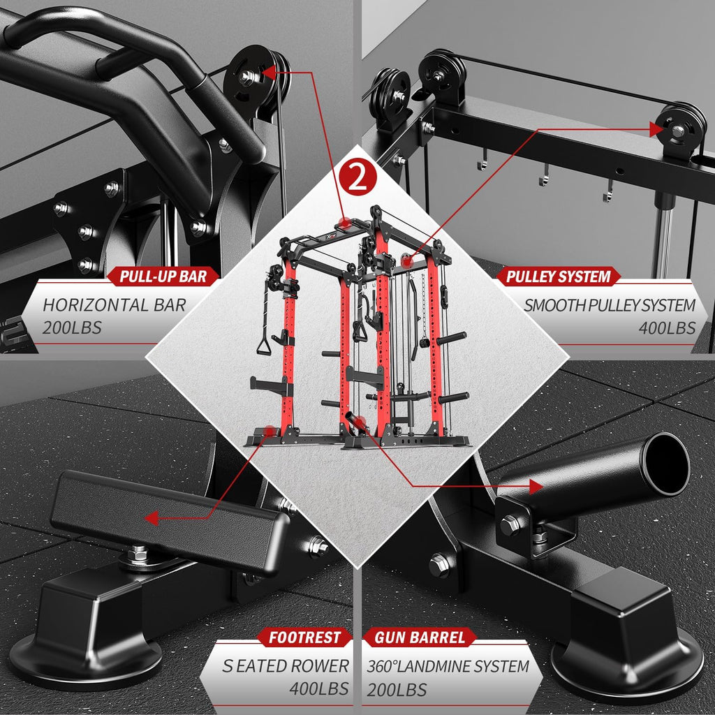 Power Rack Power Cage Multi-Function Squat Rack with Cable Crossover System Selectable More Training Attachment Power Rack for Garage & Home Gym