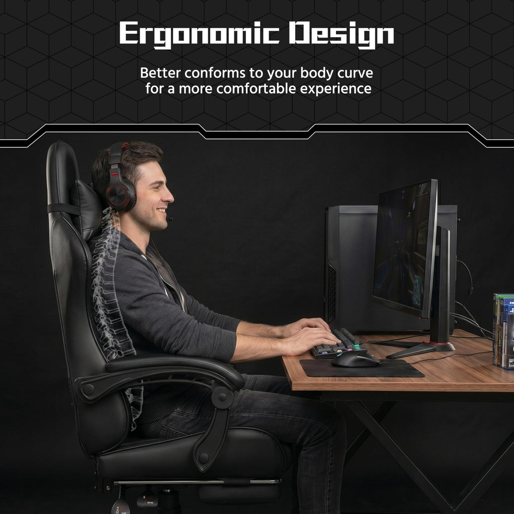 Yaheetech Gaming Chair with Electric Massage Lumbar Support, Footrest & Headrest — Ergonomic High Back Recliner for Home Office, Computer Desk Chair, Height Adjustable, 300 lbs, Black/White