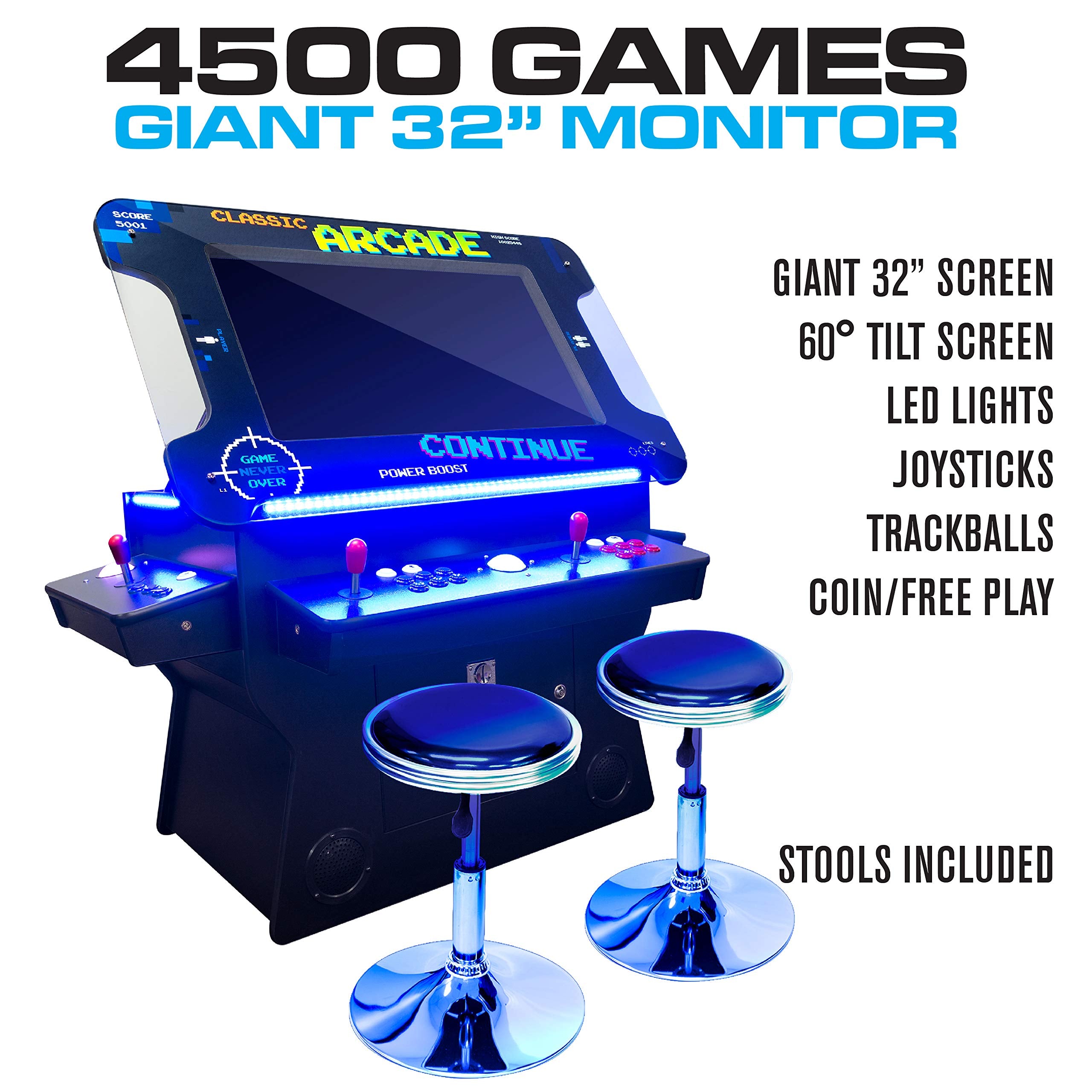 Creative Arcades Full Size Commercial Grade Cocktail Arcade Machine w/Lifting Screen | Trackball | Three-Sided | 4 Sanwa Joysticks | 2 Stools (4500 Games & 32" Screen & Woodgrain Edition)