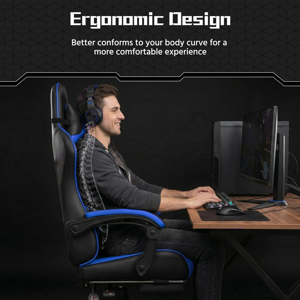 Yaheetech Gaming Chair with Electric Massage Lumbar Support, Footrest & Headrest — Ergonomic High Back Recliner for Home Office, Computer Desk Chair, Height Adjustable, 300 lbs, Black/White