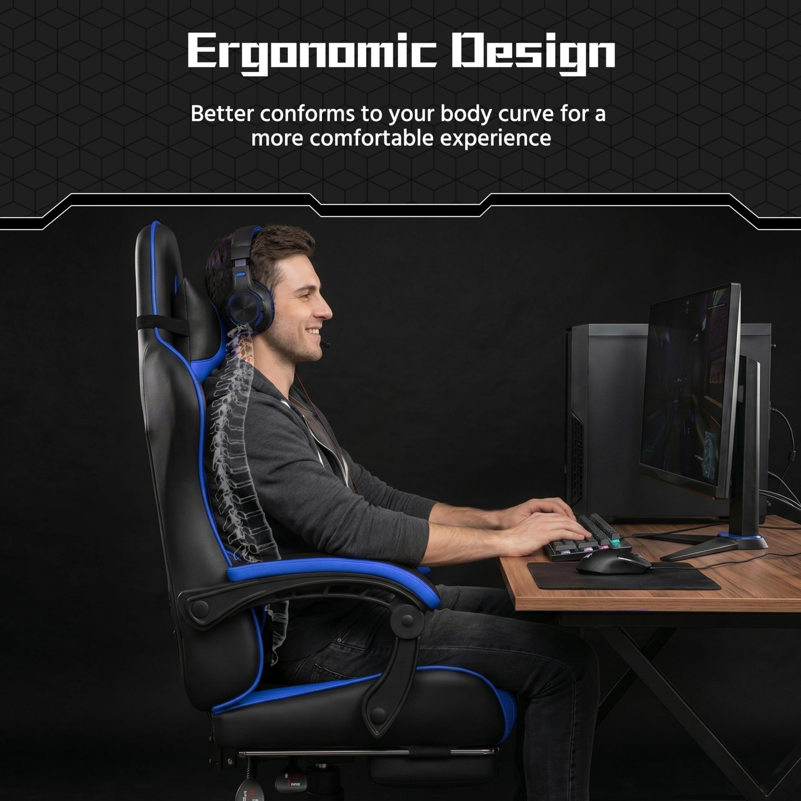 Yaheetech Gaming Chair with Electric Massage Lumbar Support, Footrest & Headrest — Ergonomic High Back Recliner for Home Office, Computer Desk Chair, Height Adjustable, 300 lbs, Black/White