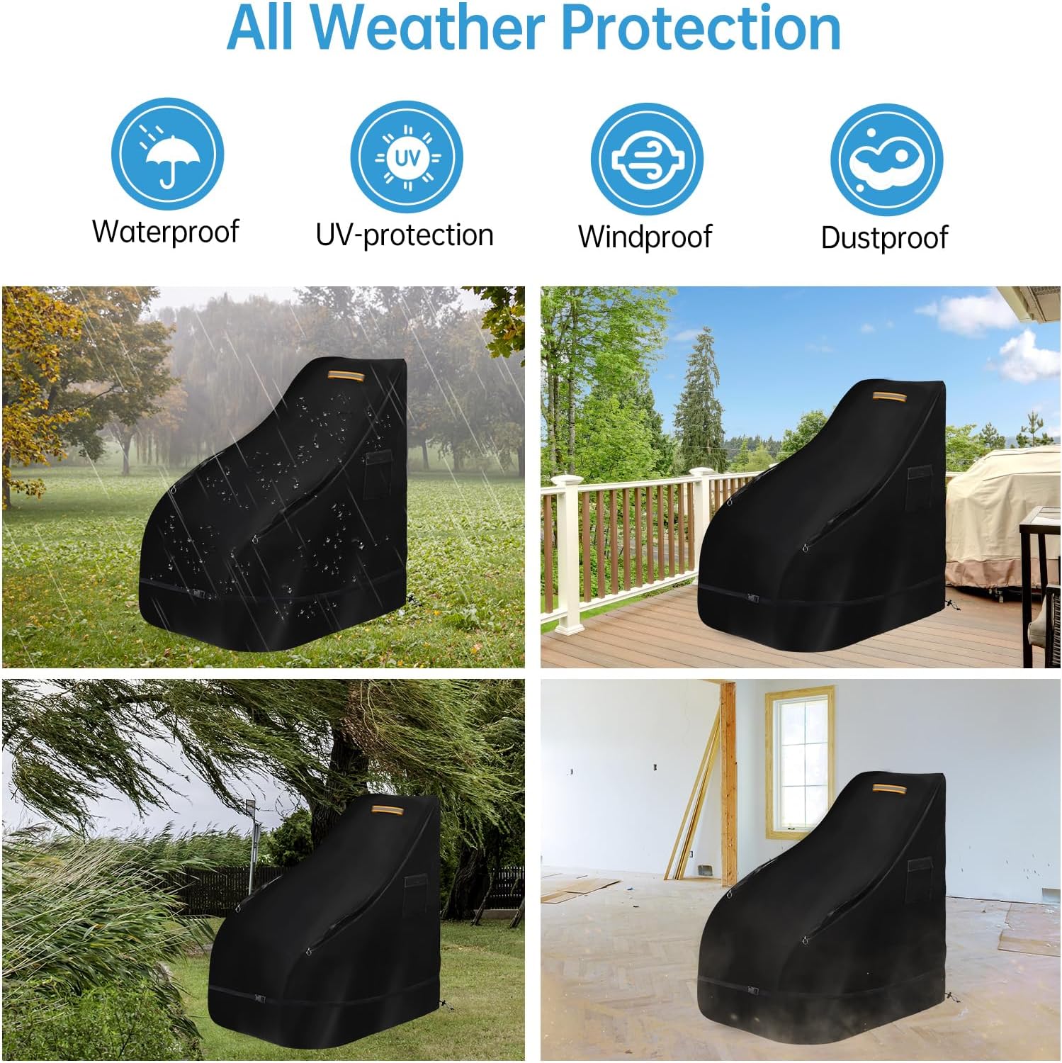 Massage Chair Cover Waterproof Outdoor，Heavy Duty 420D Massage Chair Full Body Covers with 13ft Fastening Windproof Buckle,Massage Chair Cover Protector with Drawstring，Reflective Handle & Storage Bag