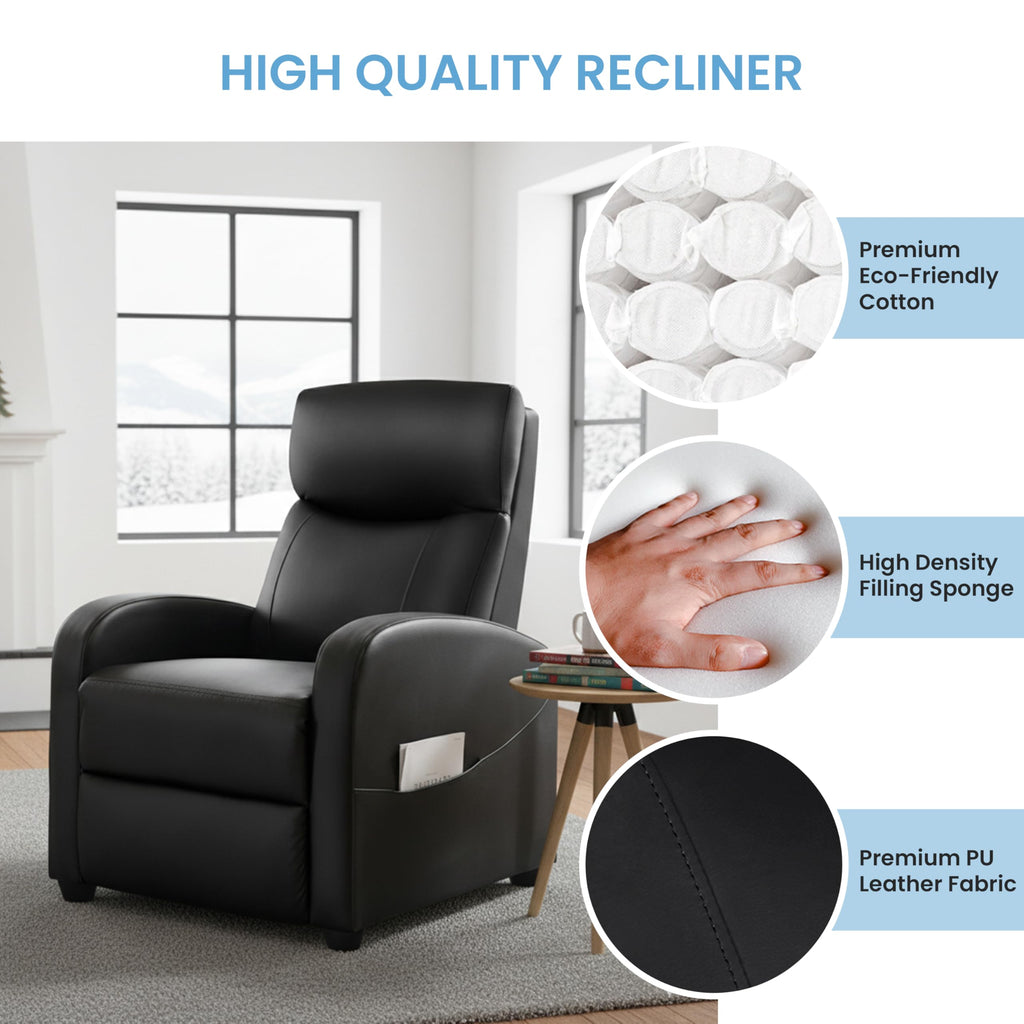 Simple Deluxe Massage Recliner Chair - Adjustable PU Leather Recliner, Luxe Reading Chair & Sofa Chair for Living Room Chairs or Bedroom Chair, Small Recliner for Home Theater, Black